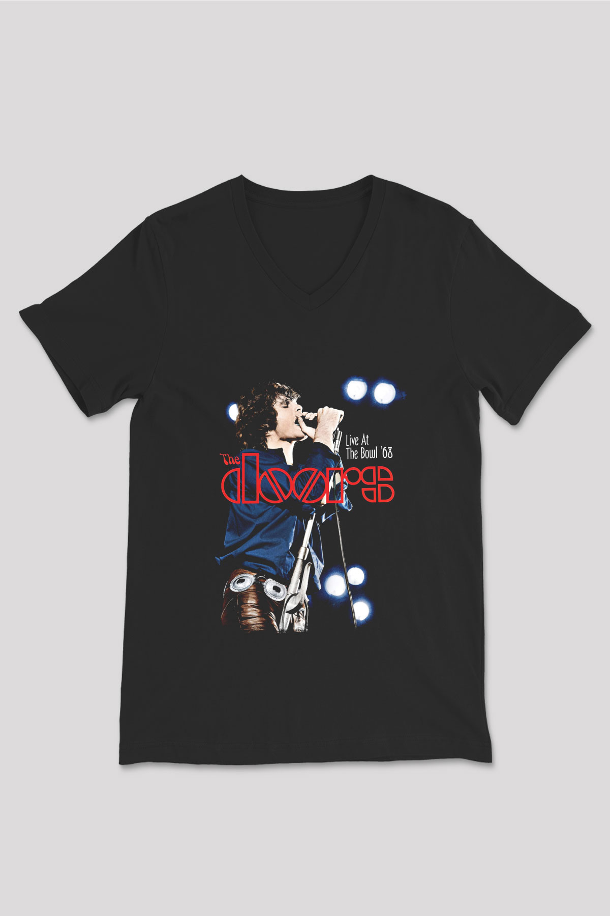 Doors Baskılı Unisex Siyah V Yaka Tişört