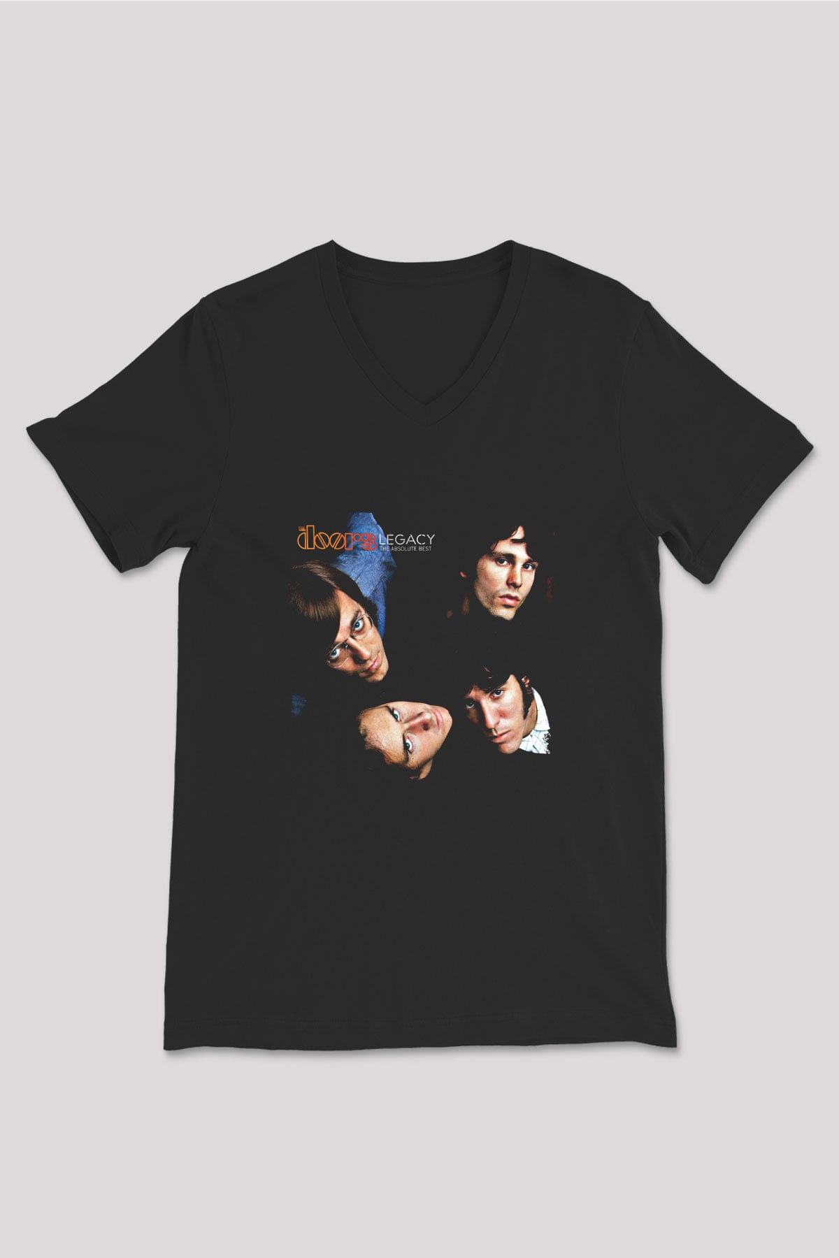 Doors Baskılı Unisex Siyah V Yaka Tişört