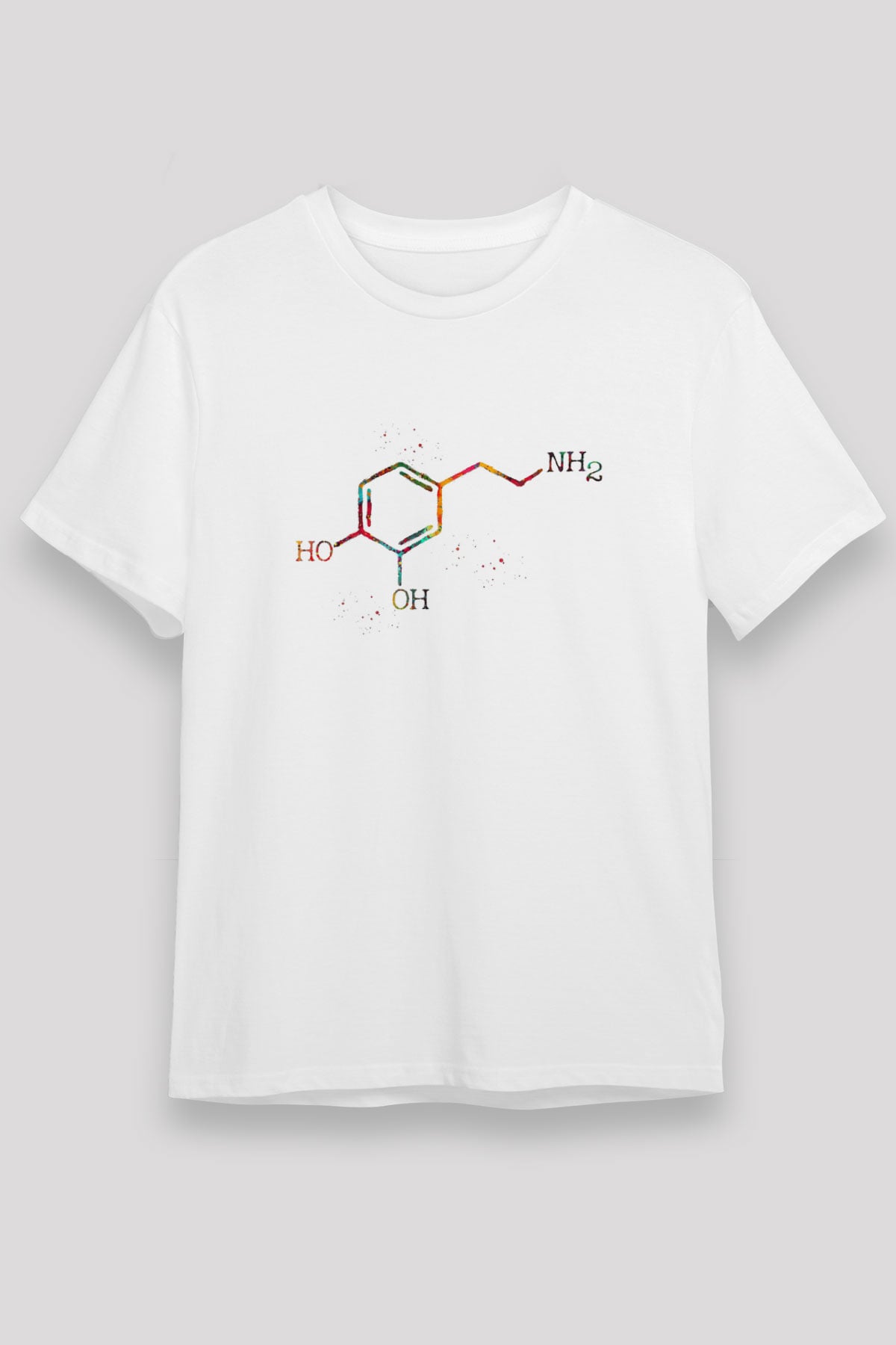 Dopamin Kimyasal Formülü Baskılı Unisex Beyaz Tişört - Tshirt
