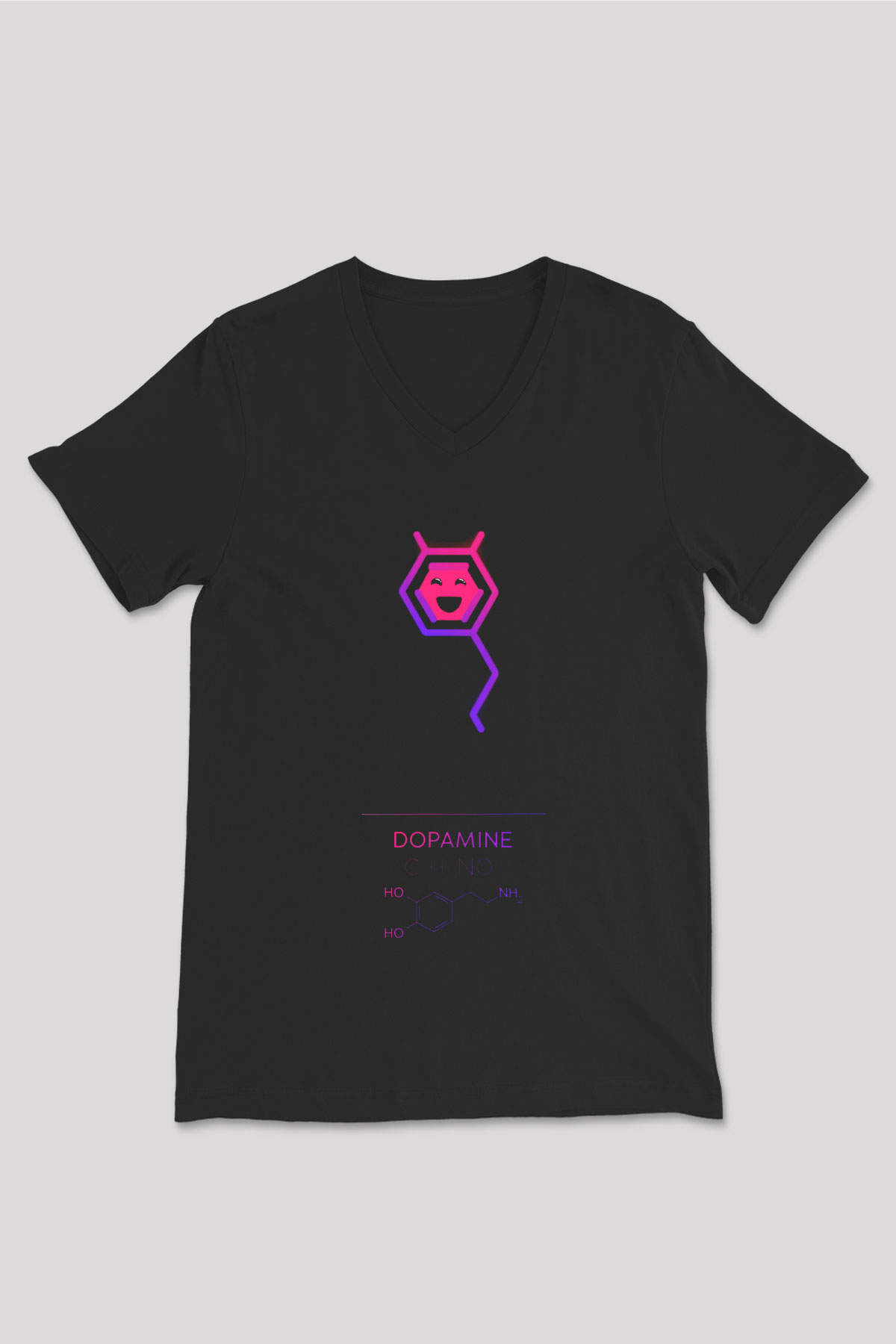 Dopamin Molekülü Baskılı Unisex V Yaka Siyah Tİşört - Tshirt