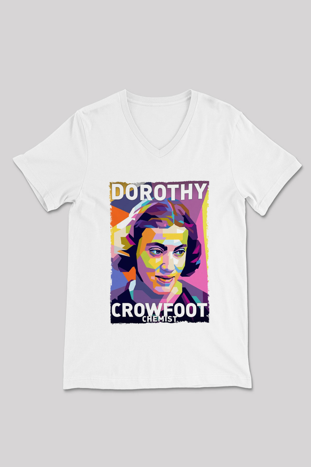 Dorothy Crowfoot Hodgkin Baskılı Unisex V Yaka Beyaz Tişört - Tshirt