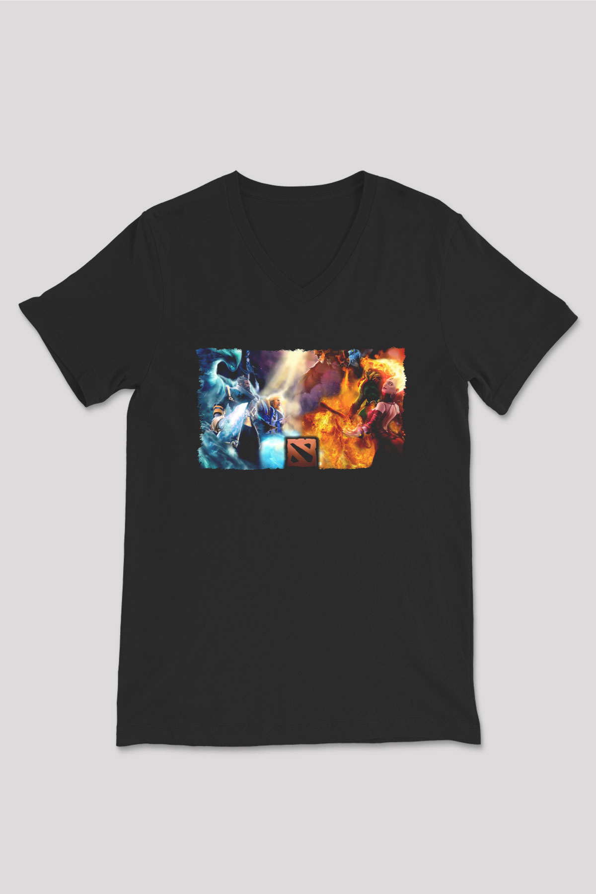 Dota 2 Siyah Unisex V Yaka Tişört