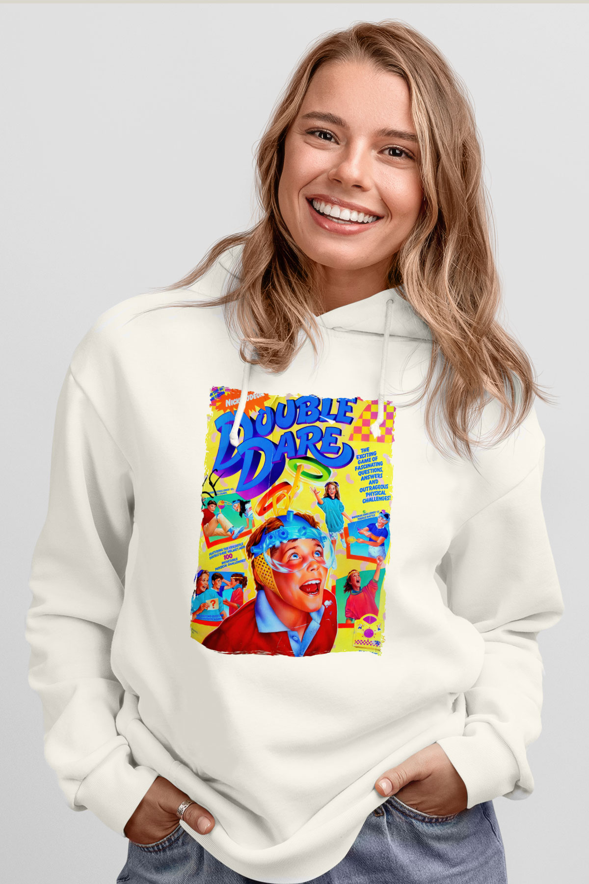 Double Dare Beyaz Unisex Hoodie