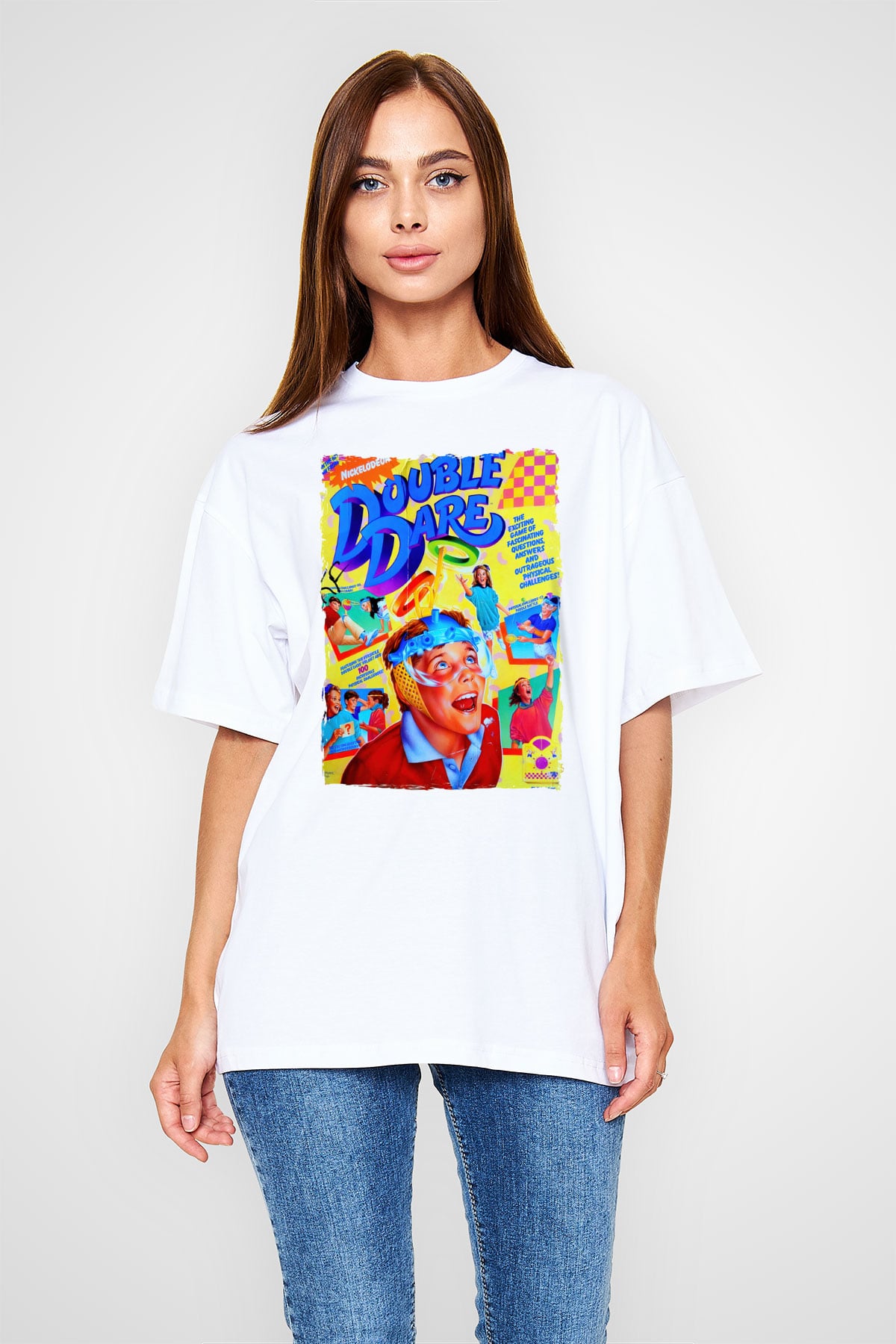 Double Dare Beyaz Oversize Tişört
