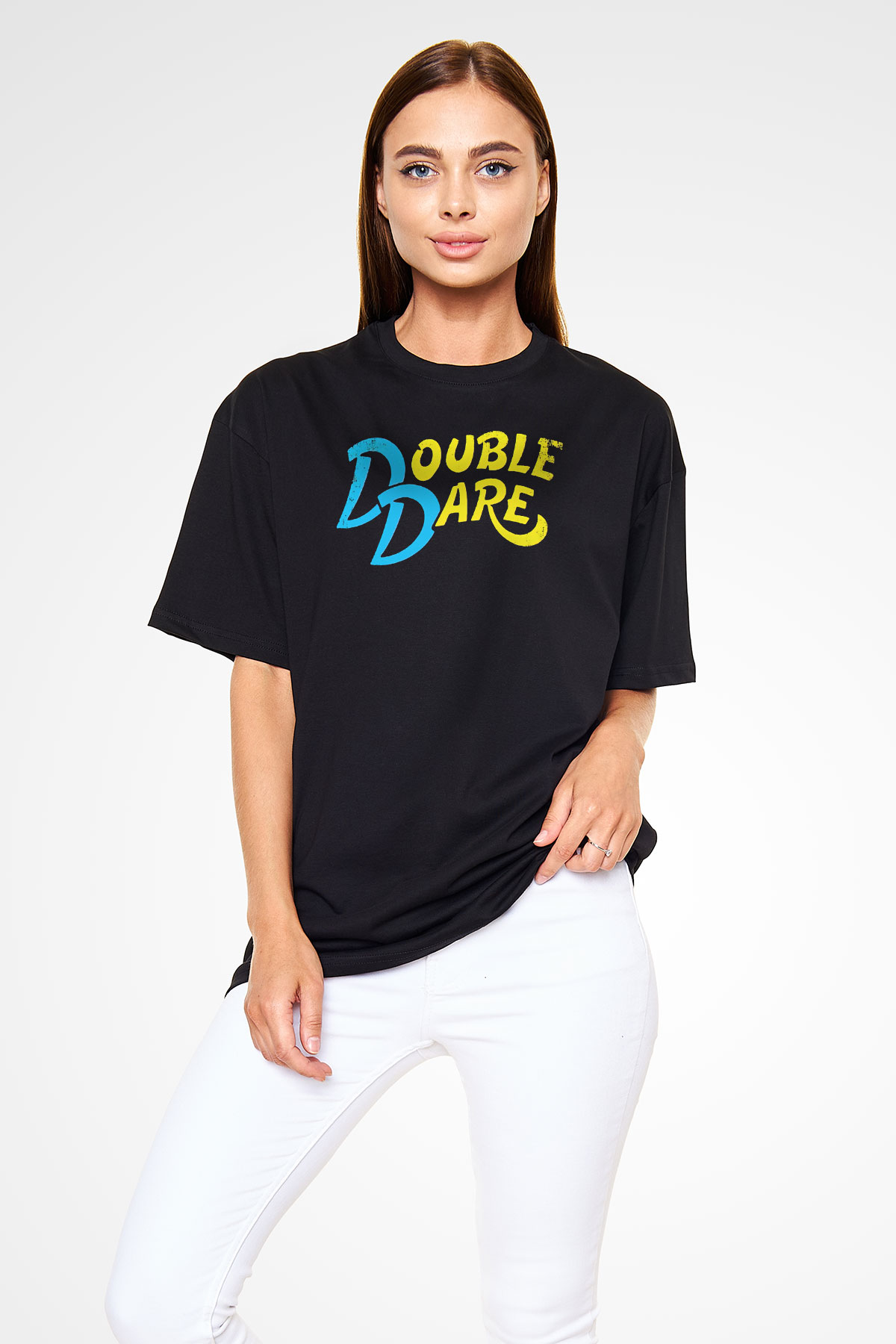 Double Dare Siyah Oversize Tişört