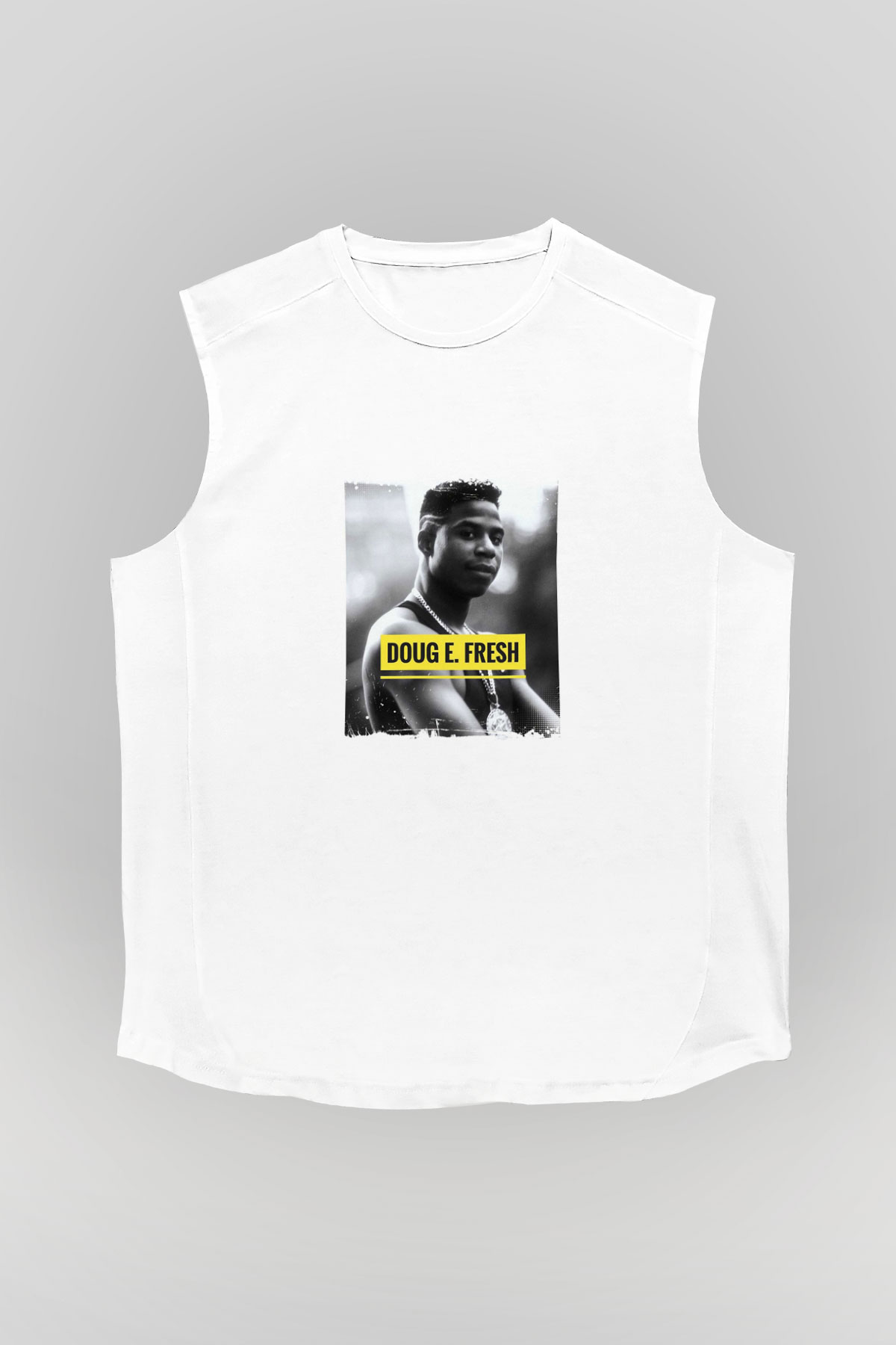 Doug E. Fresh Baskılı Unisex Beyaz Kolsuz Tişört