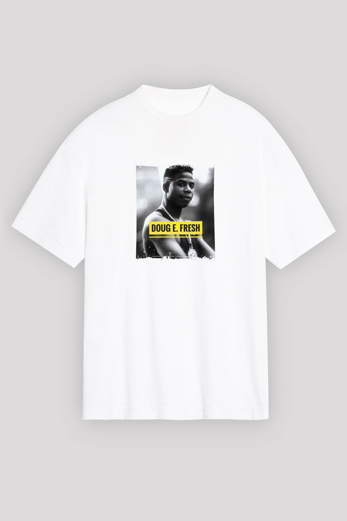 Doug E. Fresh Baskılı Oversize Beyaz Tişört