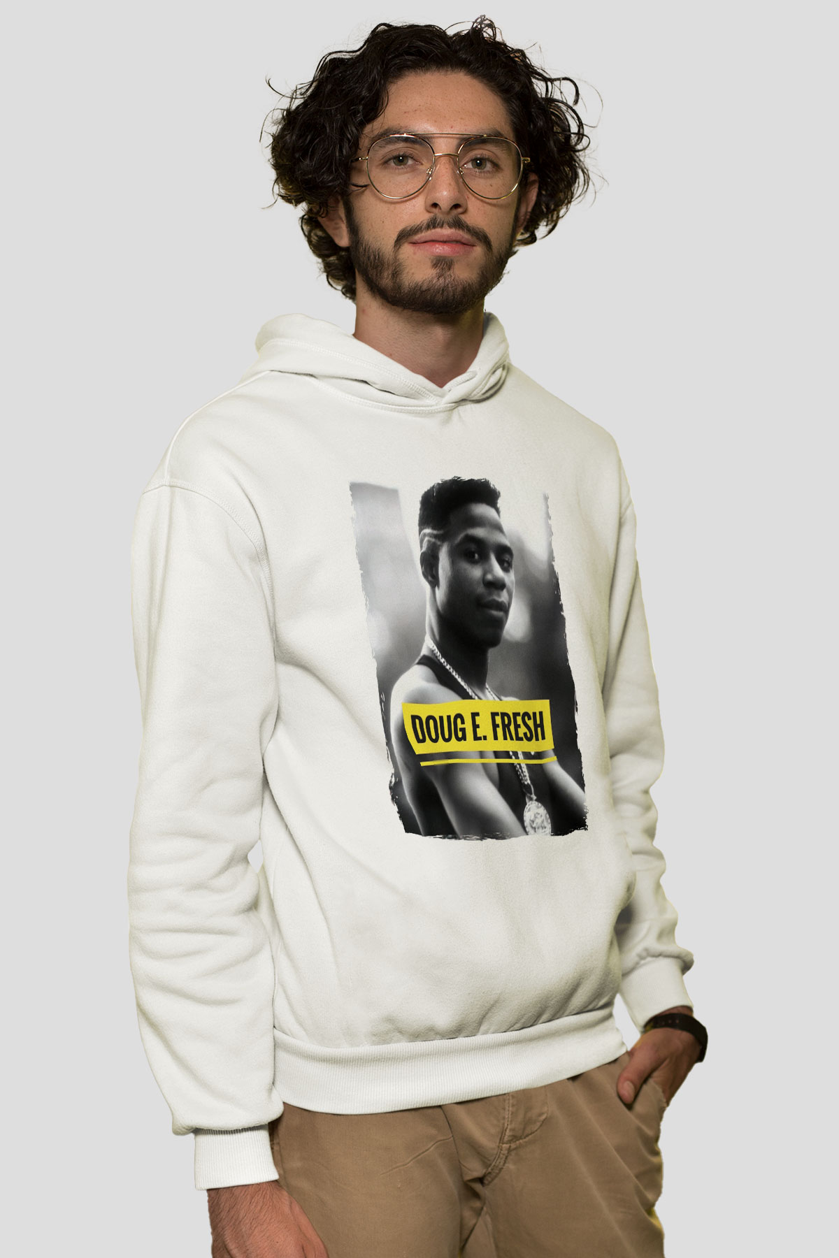 Doug E. Fresh Beyaz Unisex Kapüşonlu Sweatshirt