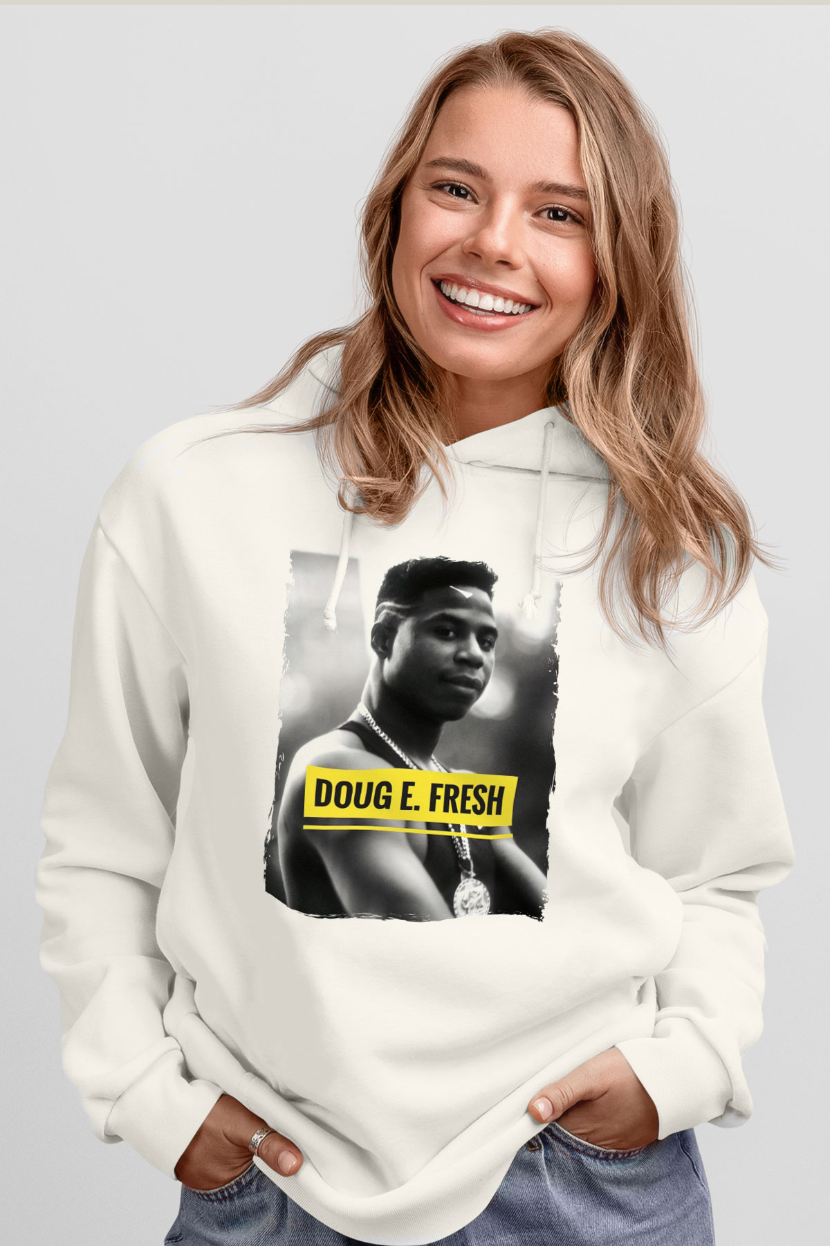 Doug E. Fresh Beyaz Unisex Kapüşonlu Sweatshirt