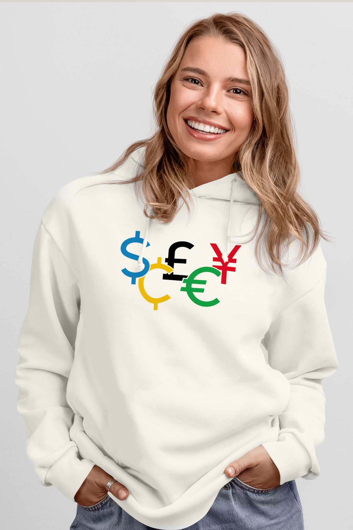 Dövizci Beyaz Unisex Kapüşonlu Sweatshirt