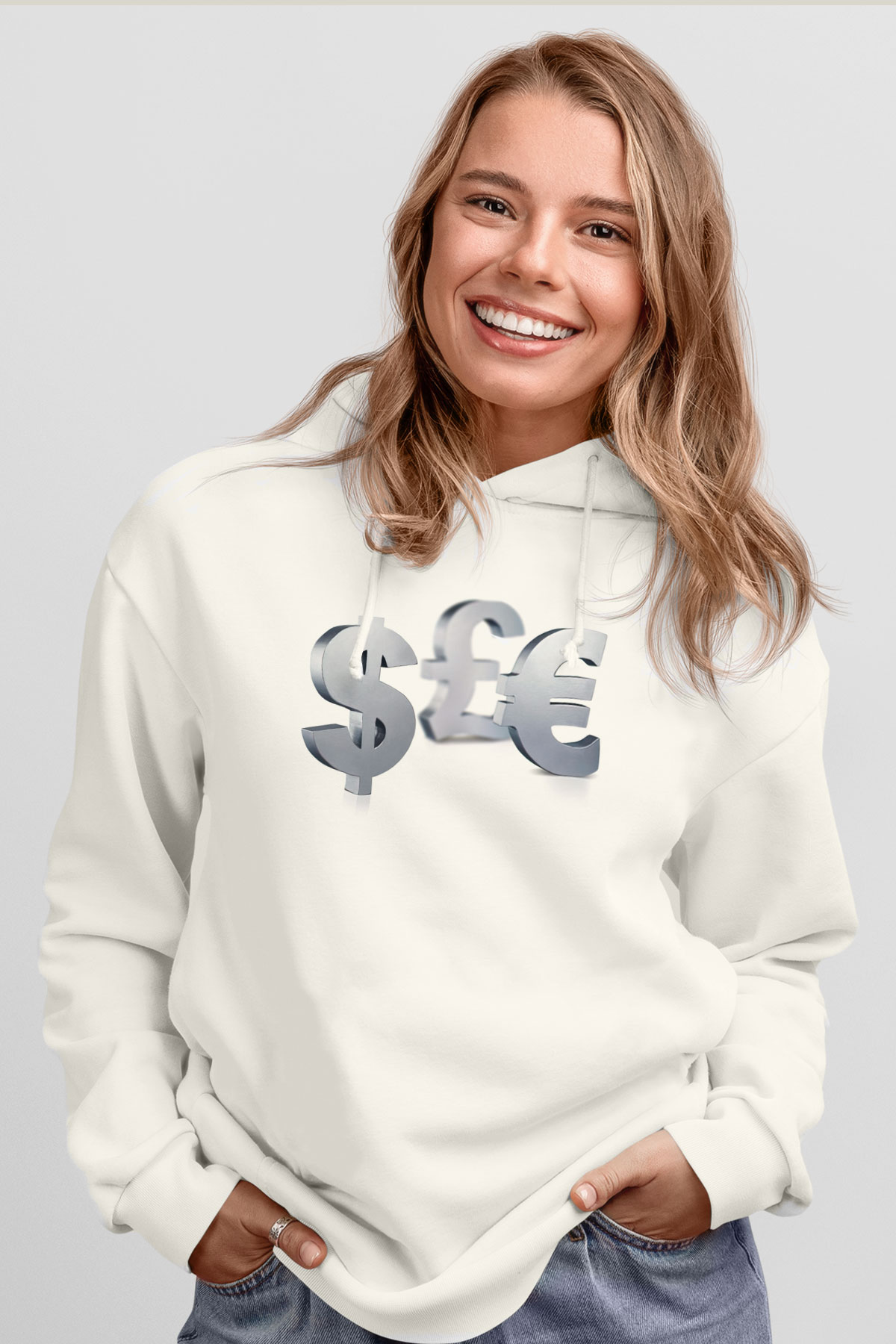 Dövizci Beyaz Unisex Kapüşonlu Sweatshirt