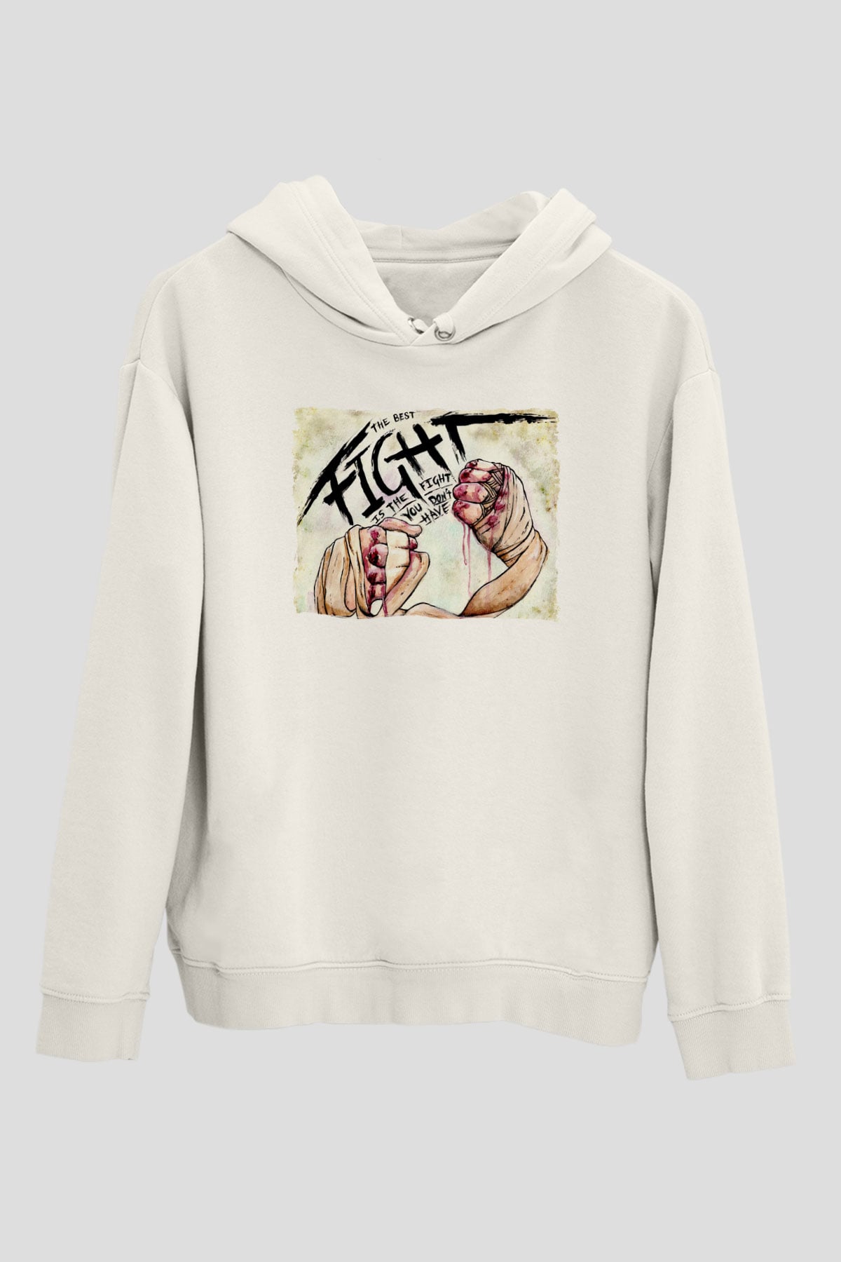 Dövüş Temalı Beyaz  Unisex Hoodie