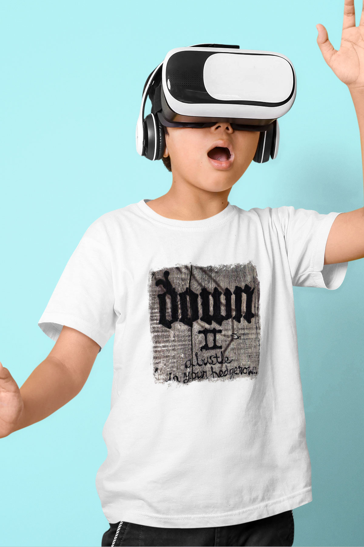 Down Baskılı Unisex Beyaz Çocuk Tişört