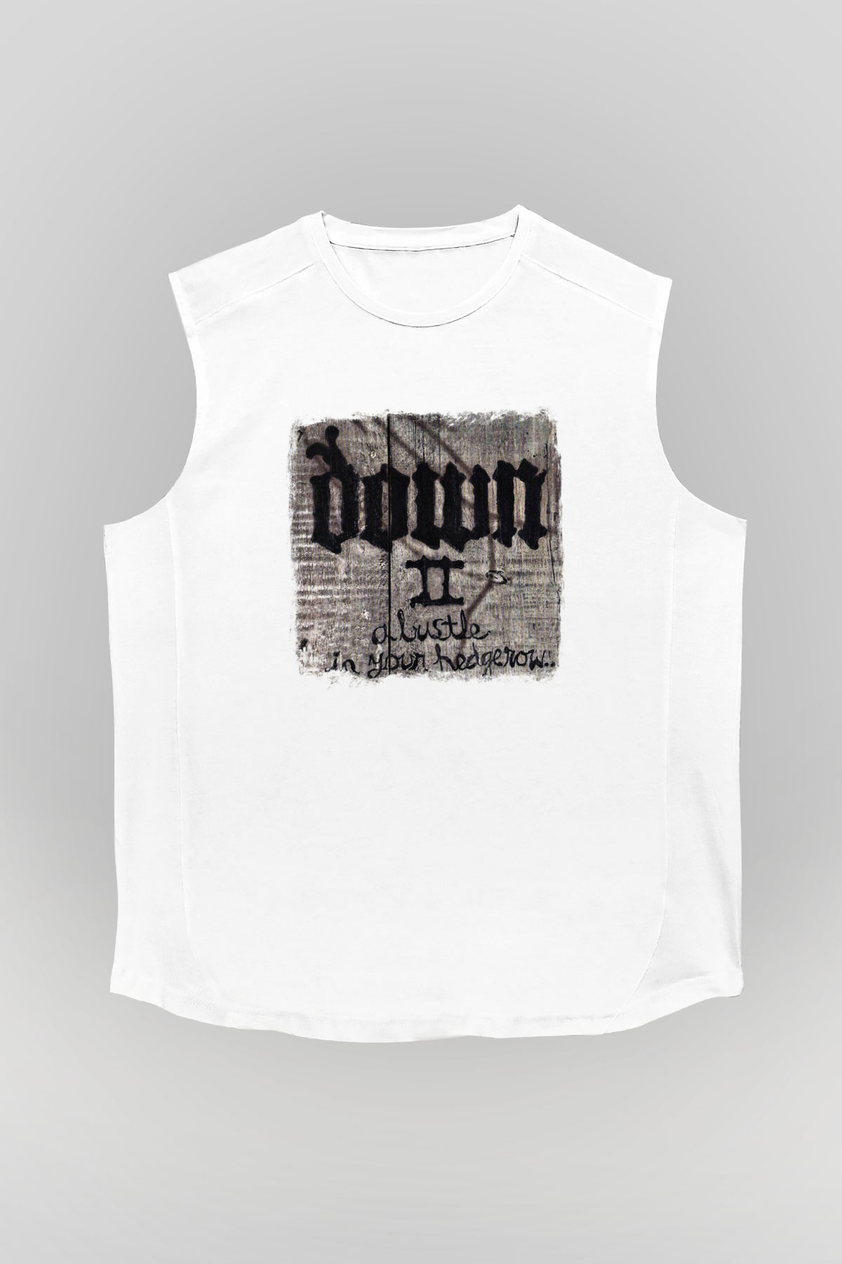 Down Baskılı Unisex Beyaz Kolsuz Tişört