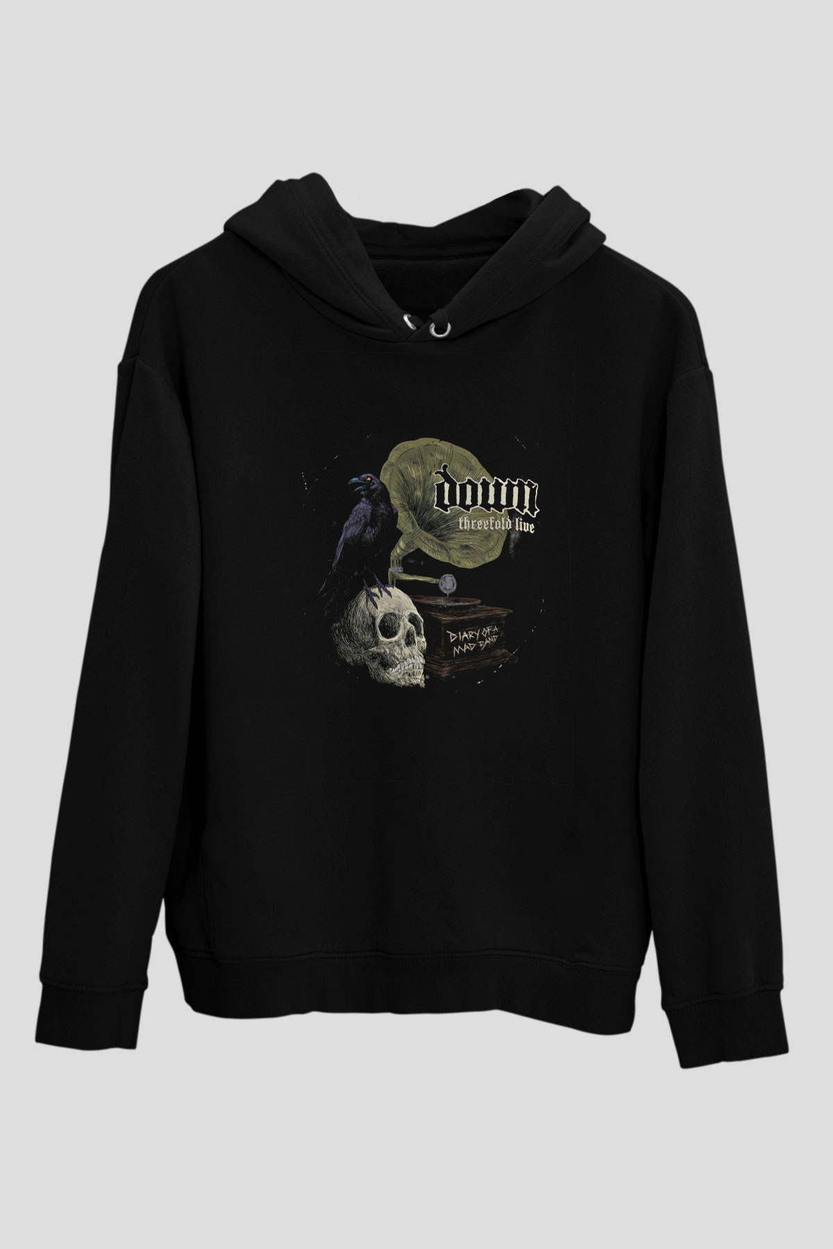 Down Baskılı Unisex Siyah Hoodie