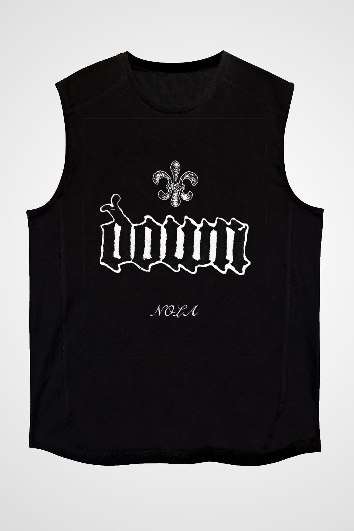 Down Baskılı Unisex Siyah Kolsuz Tişört