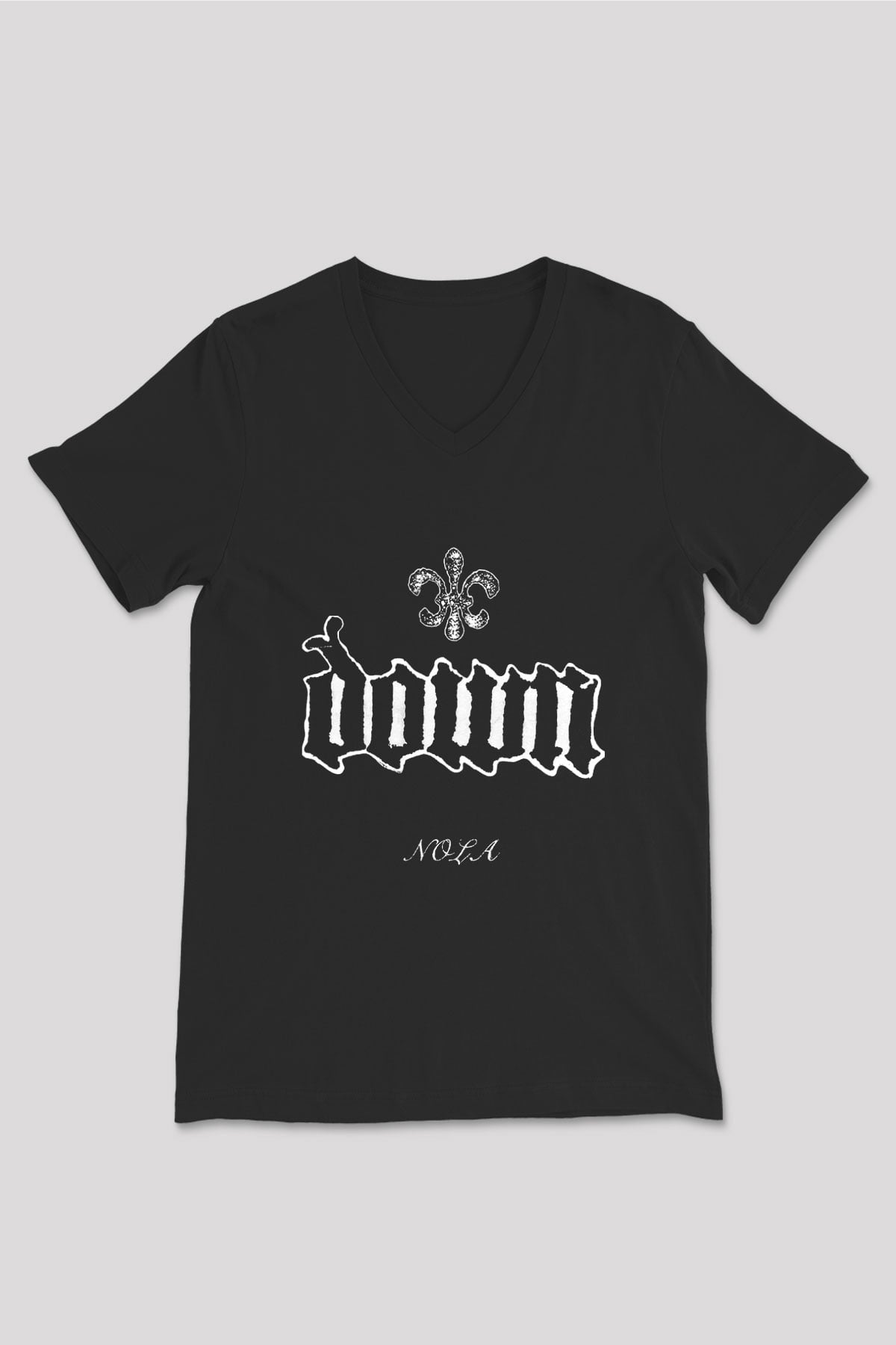 Down Baskılı Unisex Siyah V Yaka Tişört
