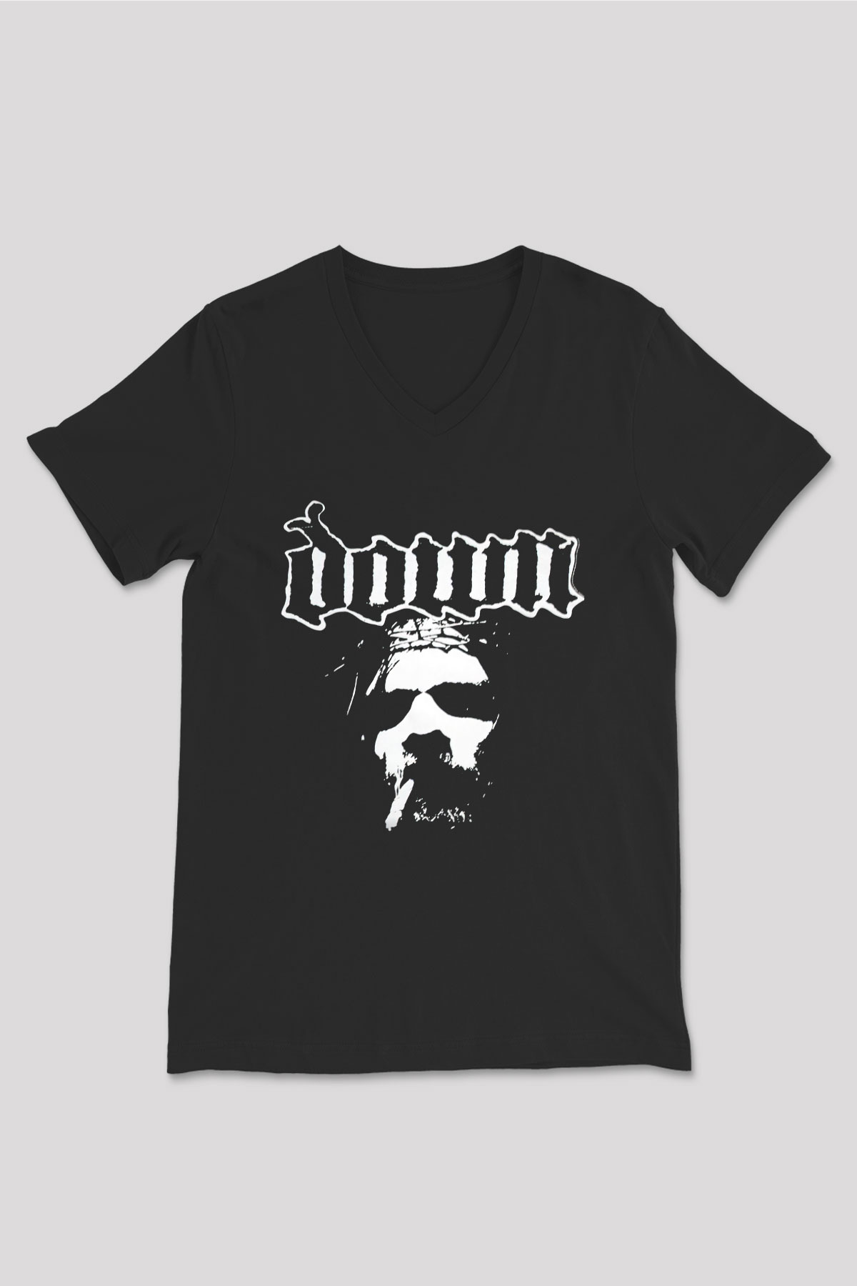 Down Siyah Unisex V Yaka Tişört