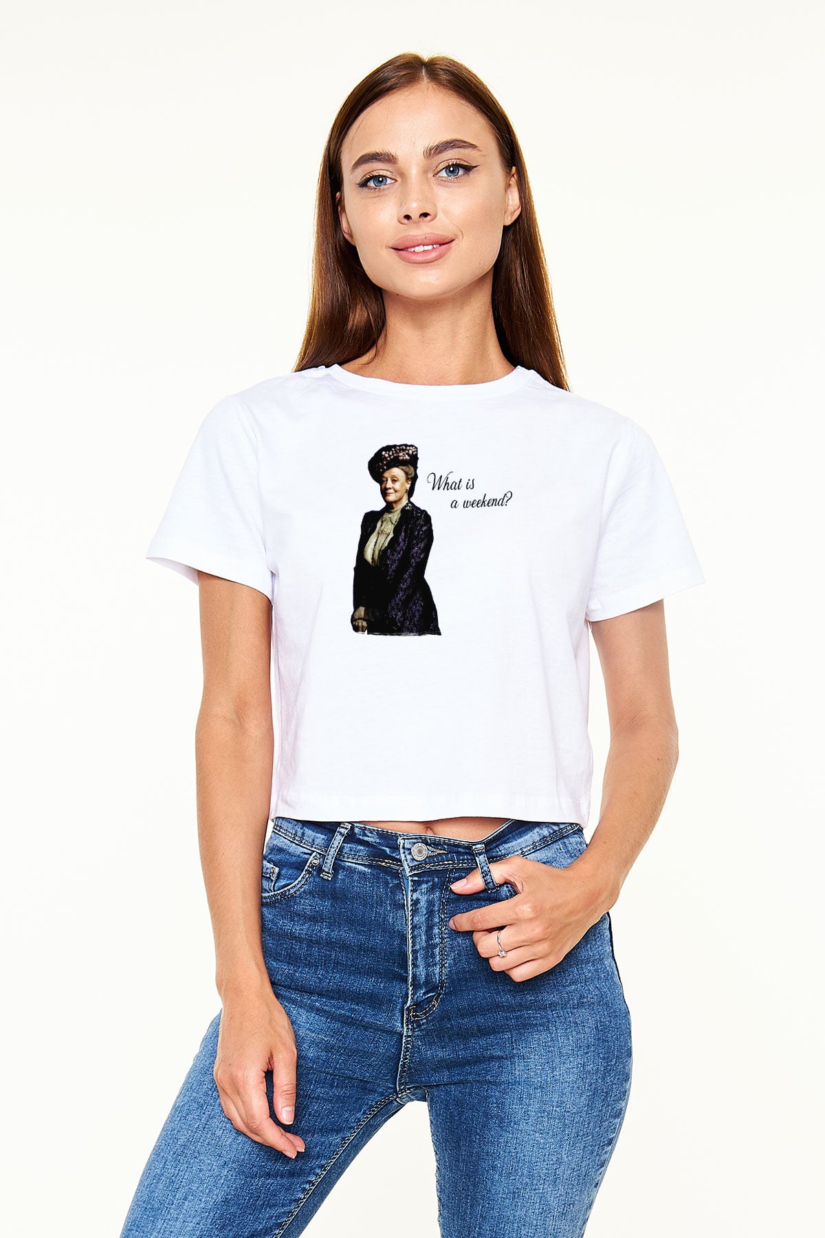 Downtown Abbey Beyaz  Crop Top Tişört