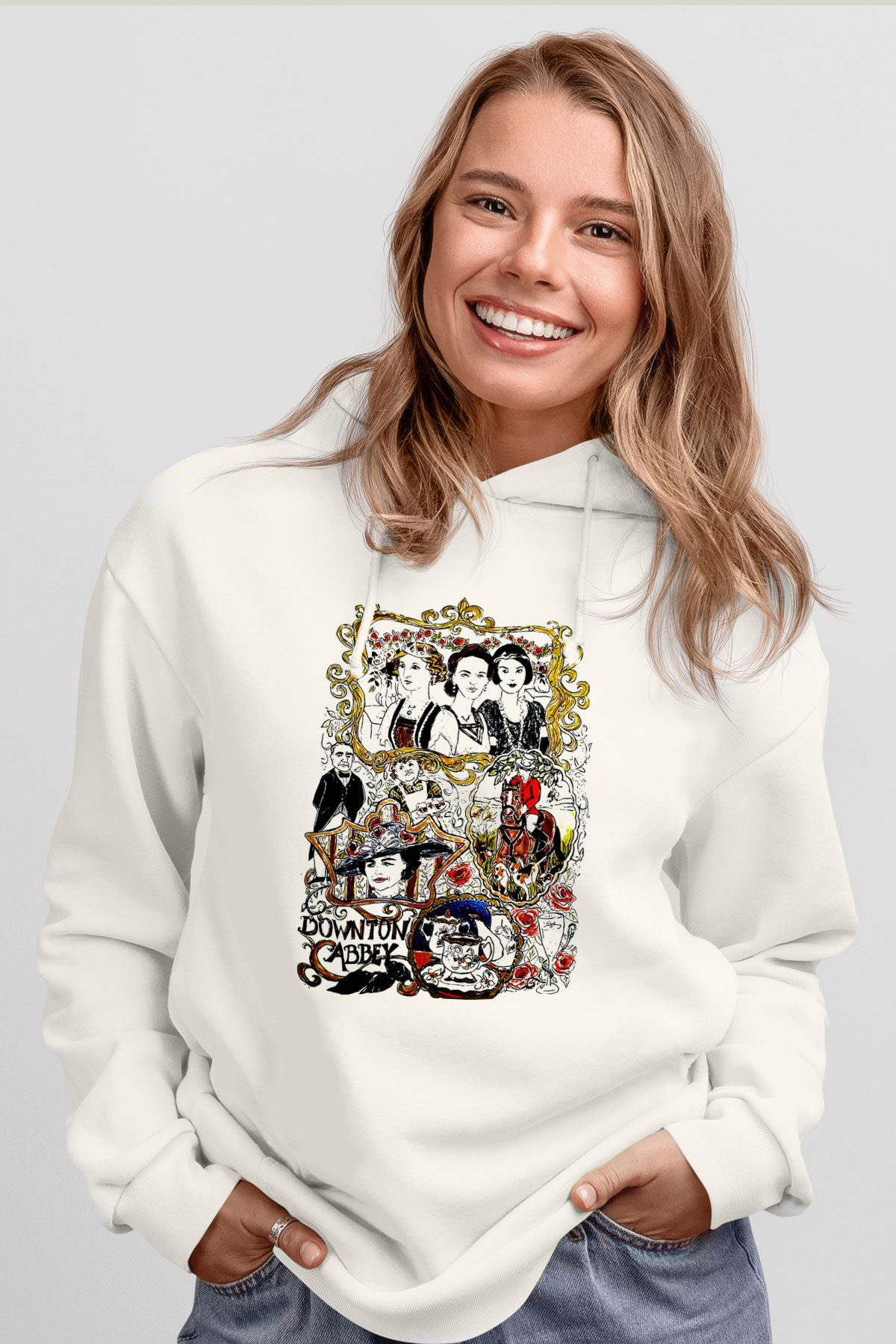 Downtown Abbey Beyaz Unisex Hoodie