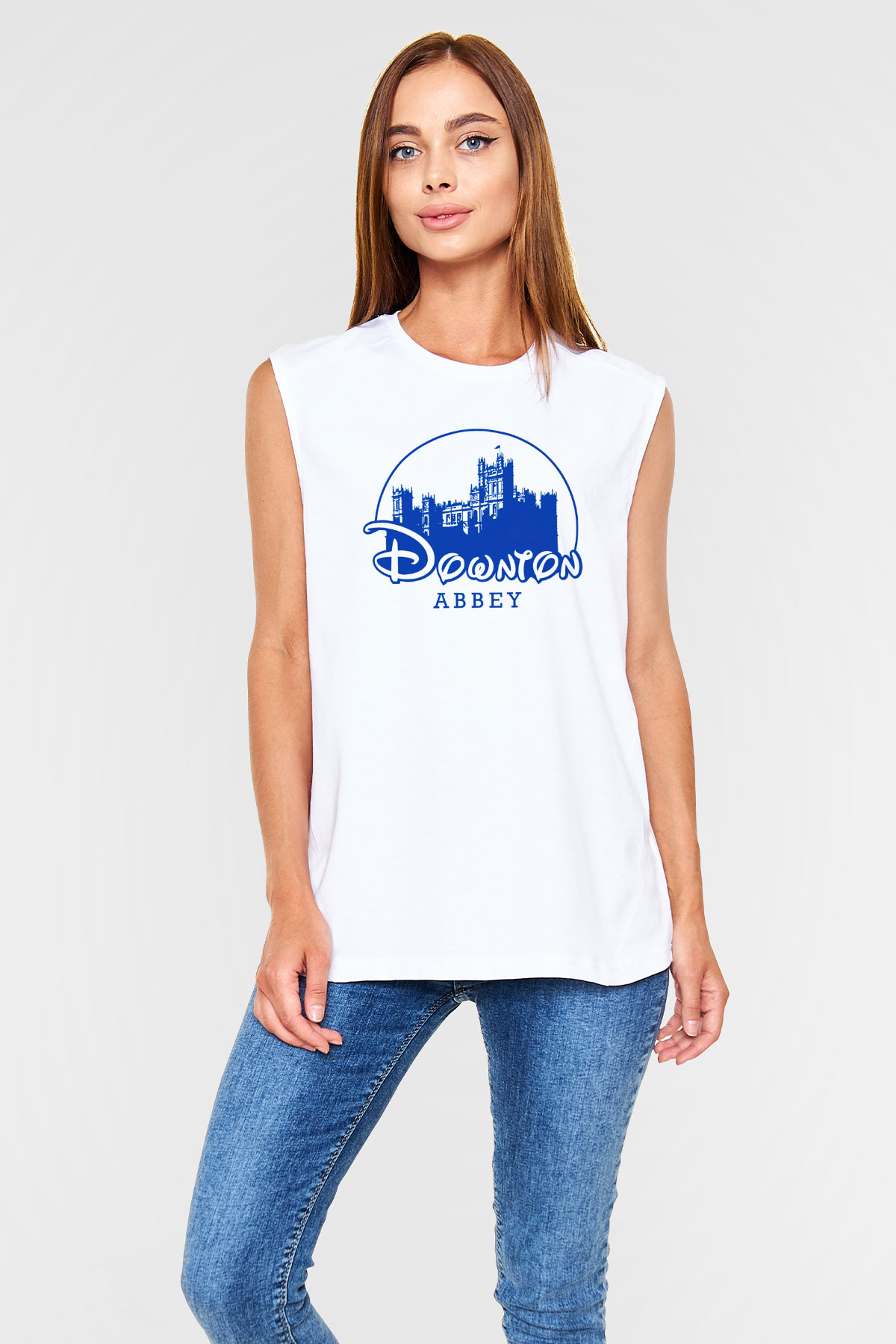 Downtown Abbey Beyaz Unisex Kolsuz Tişört