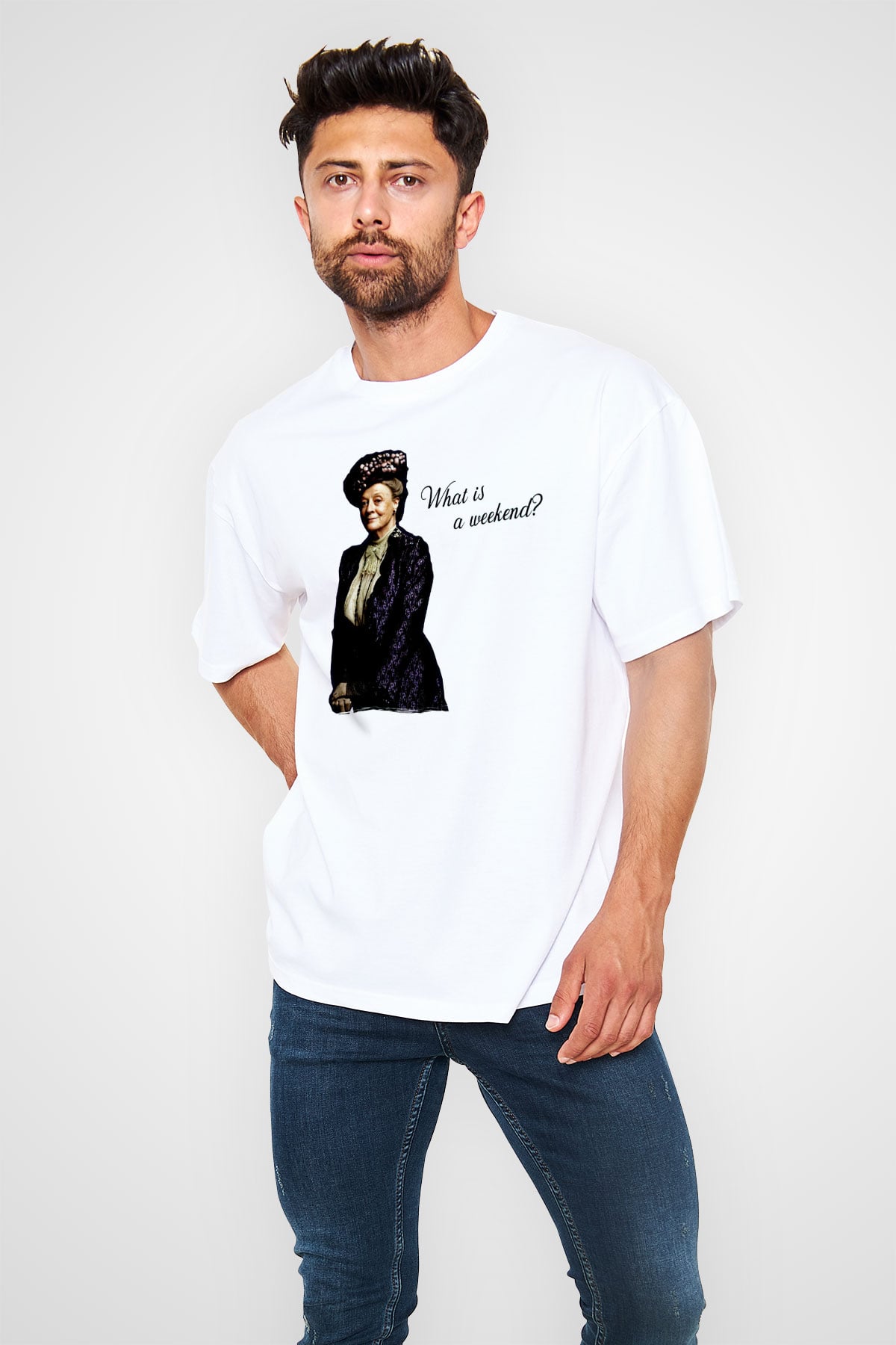 Downtown Abbey Beyaz Oversize Tişört Oversize T-shirt