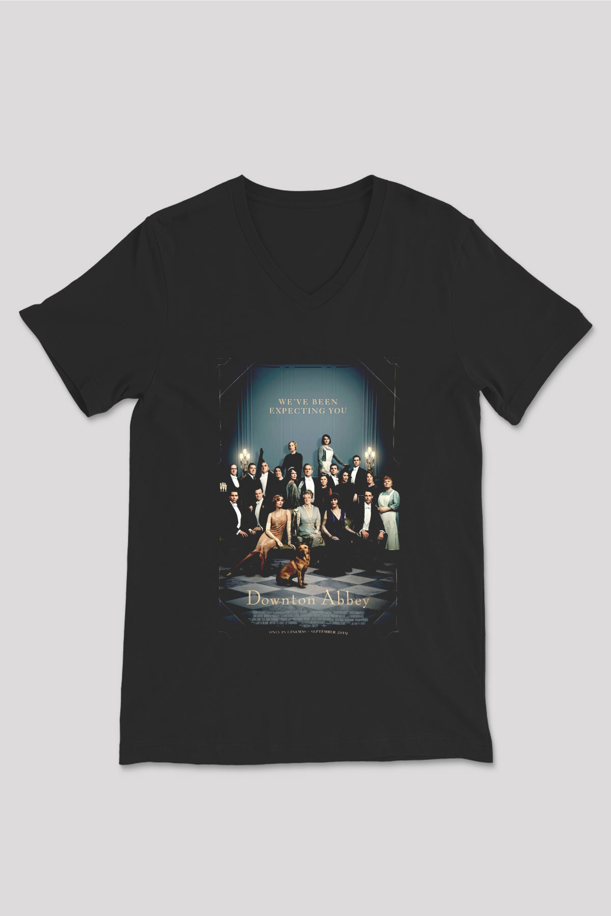 Downtown Abbey Siyah Unisex V Yaka Tişört