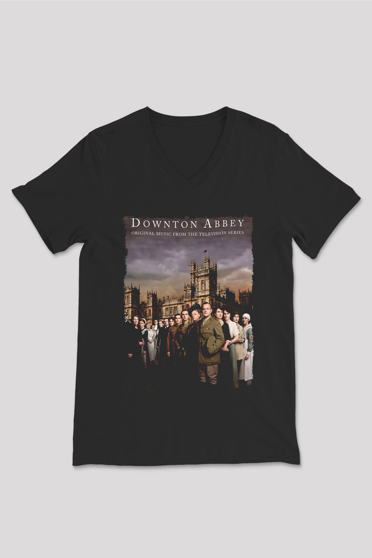 Downtown Abbey Siyah Unisex V Yaka Tişört