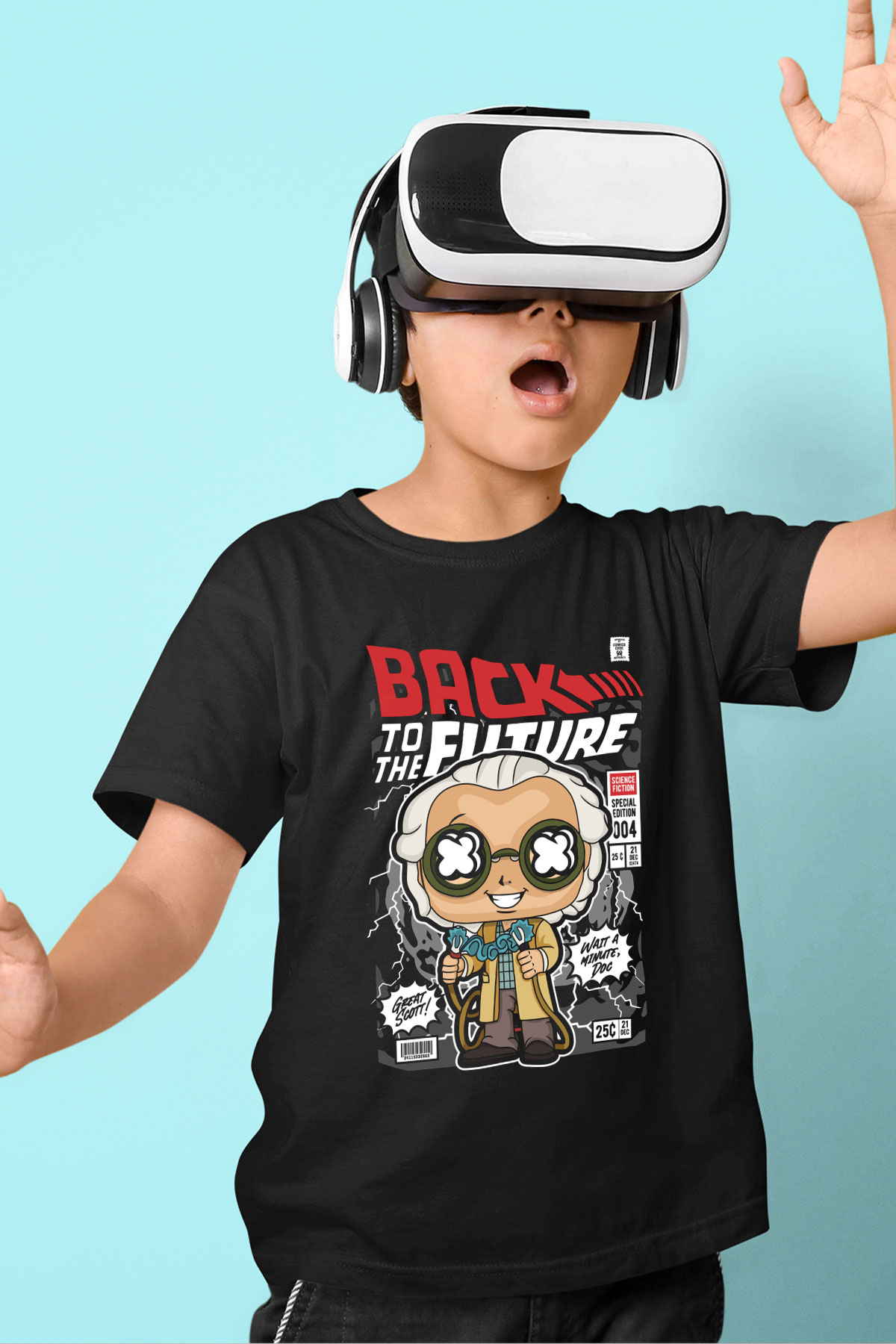 Dr Brown Baskılı Unisex Siyah Çocuk Tişört