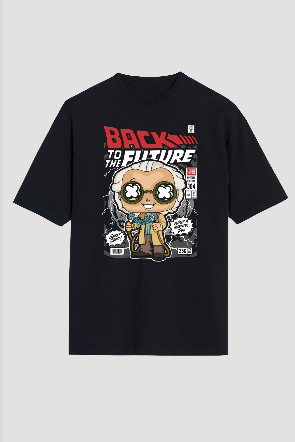 Dr Brown Baskılı Unisex Siyah Oversize Tişört