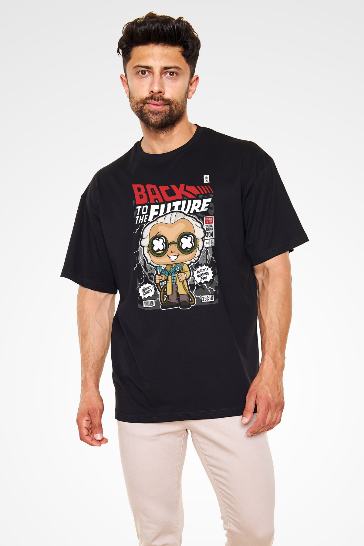 Dr Brown Baskılı Unisex Siyah Oversize Tişört
