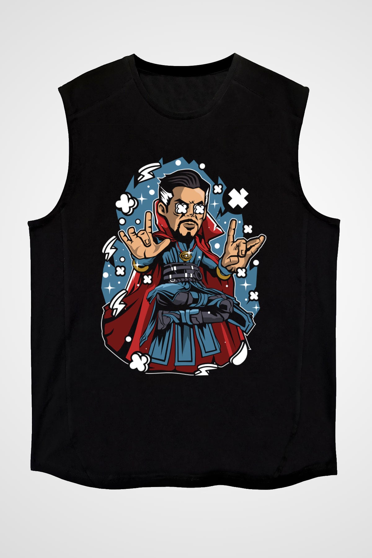 Dr Strange Baskılı Unisex Siyah Kolsuz Tişört