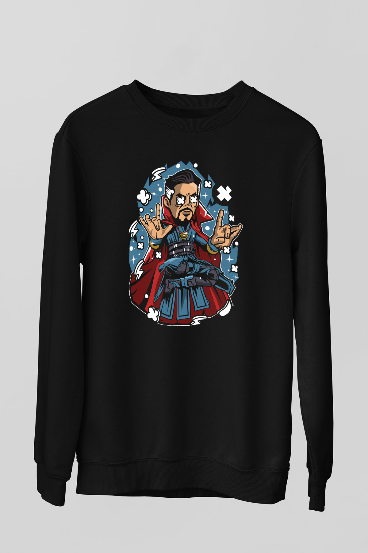 Dr Strange Baskılı Unisex Siyah Sweatshirt