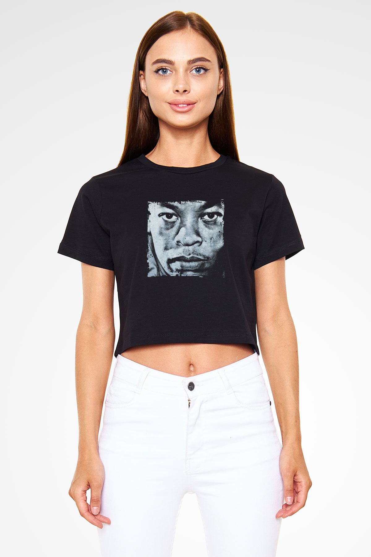 Dr. Dre Baskılı Crop Top Siyah Kadın Tişört