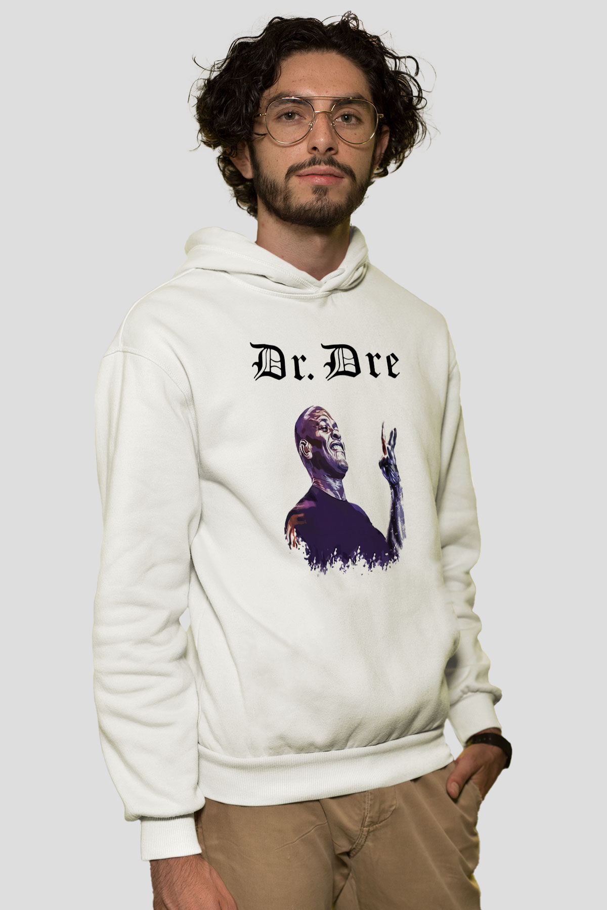 Dr.Dre Beyaz Unisex Kapşonlu Sweatshirt