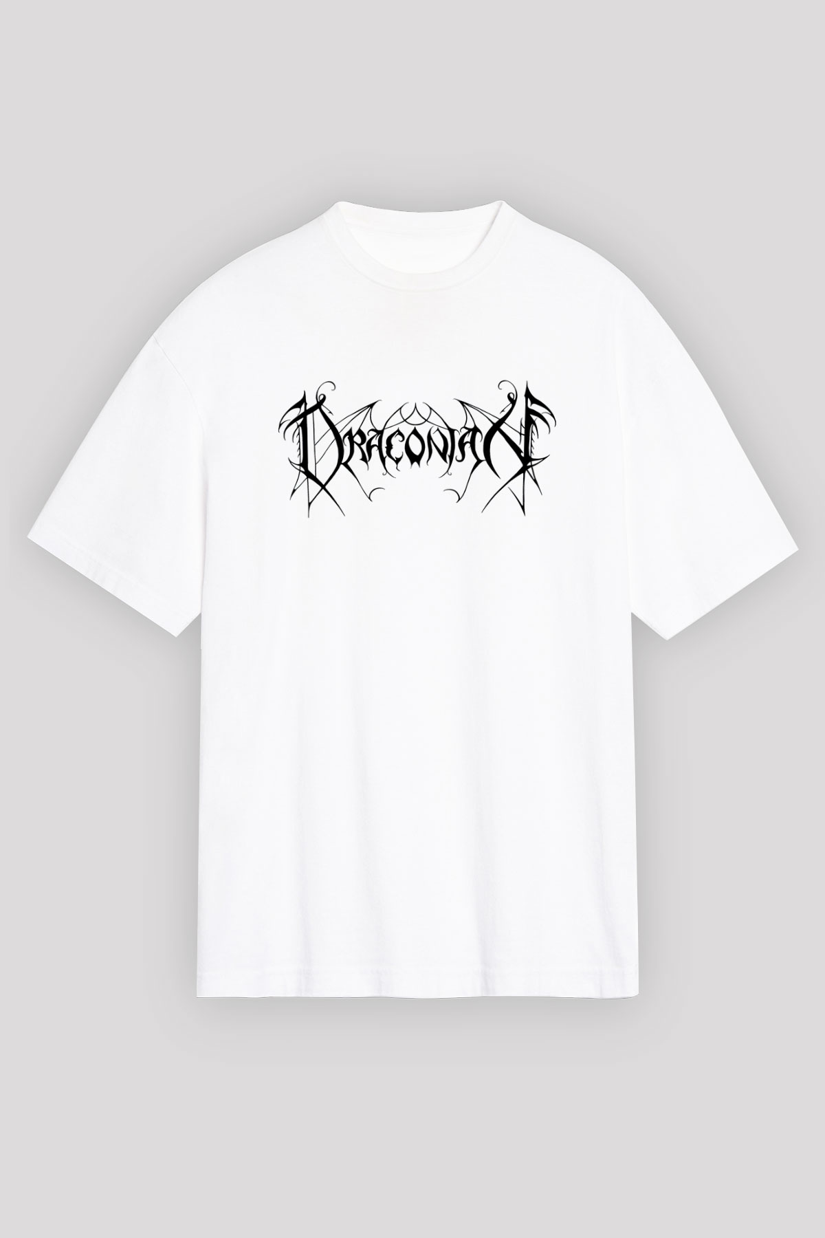 Draconian Baskılı Beyaz Unisex Oversize Tişört - Tshirt
