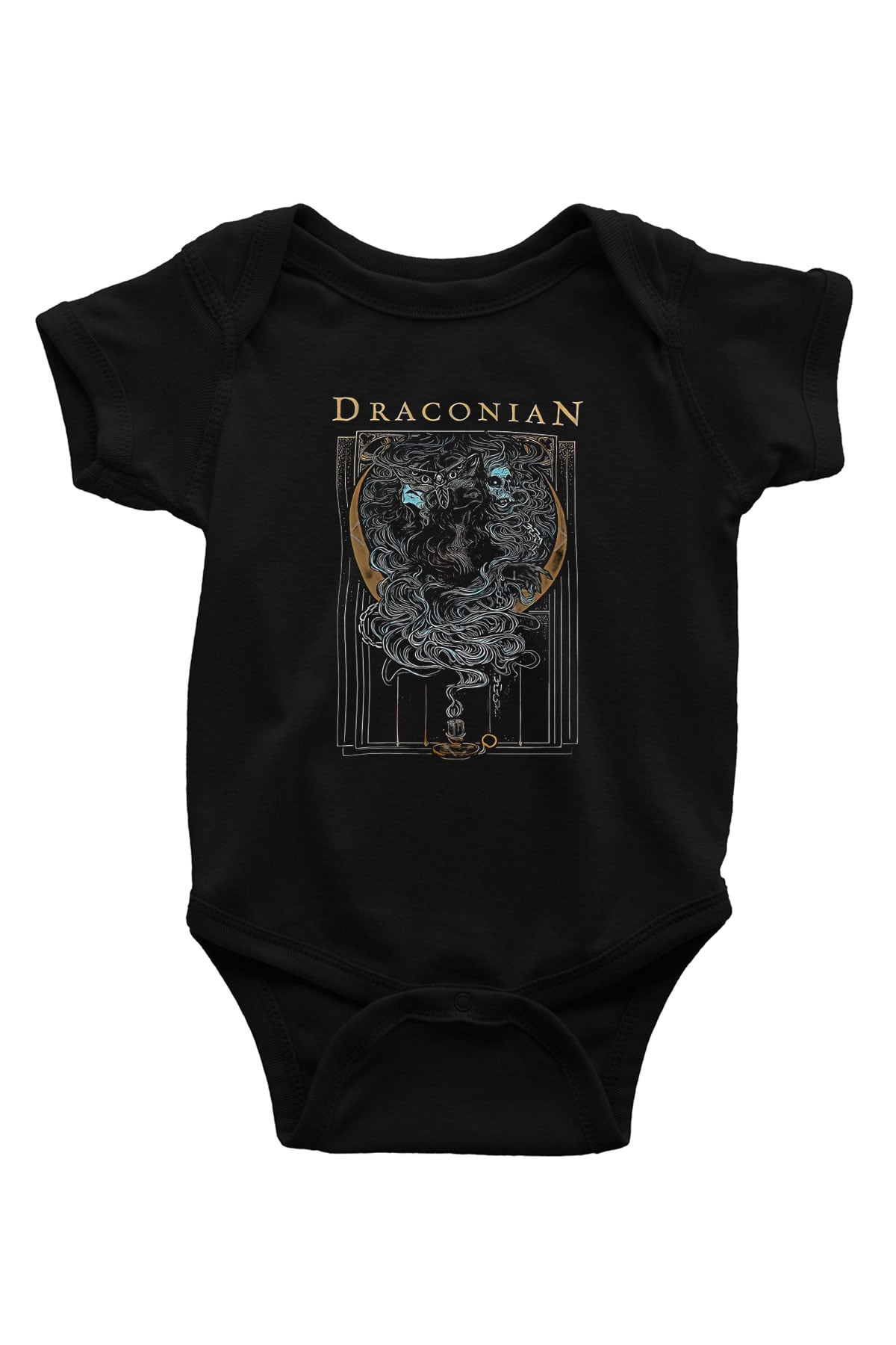 Draconian Baskılı Unisex Siyah Bebek Body - Zıbın