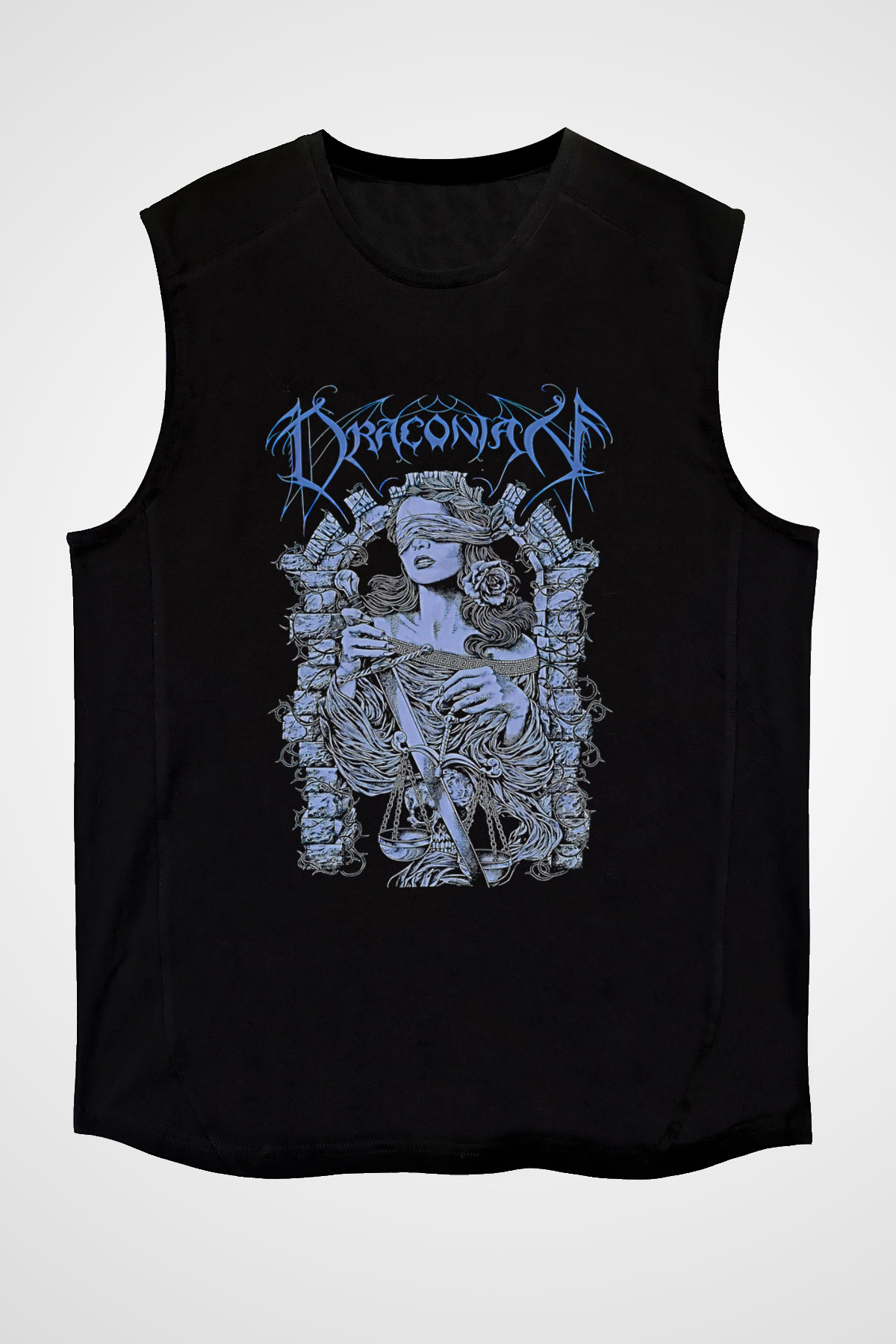 Draconian Baskılı Unisex Siyah Kolsuz Tişört - Tshirt