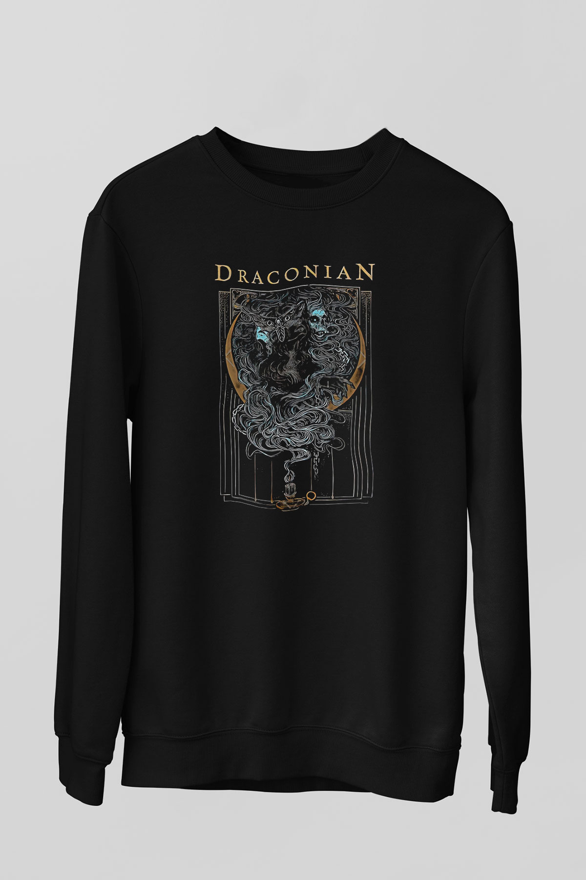 Draconian Baskılı Unisex Siyah Sweatshirt