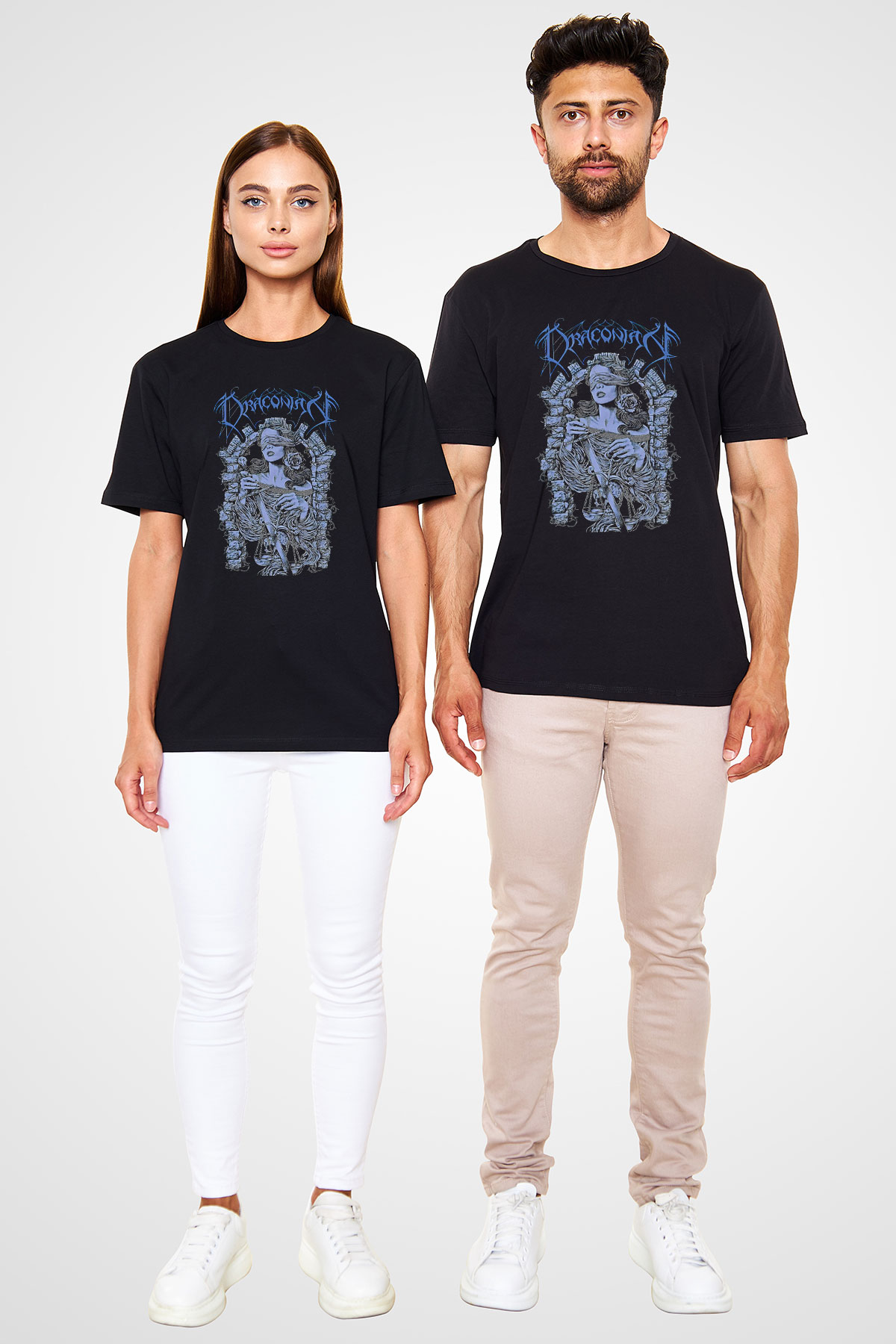 Draconian Baskılı Unisex Siyah Tişört - Tshirt