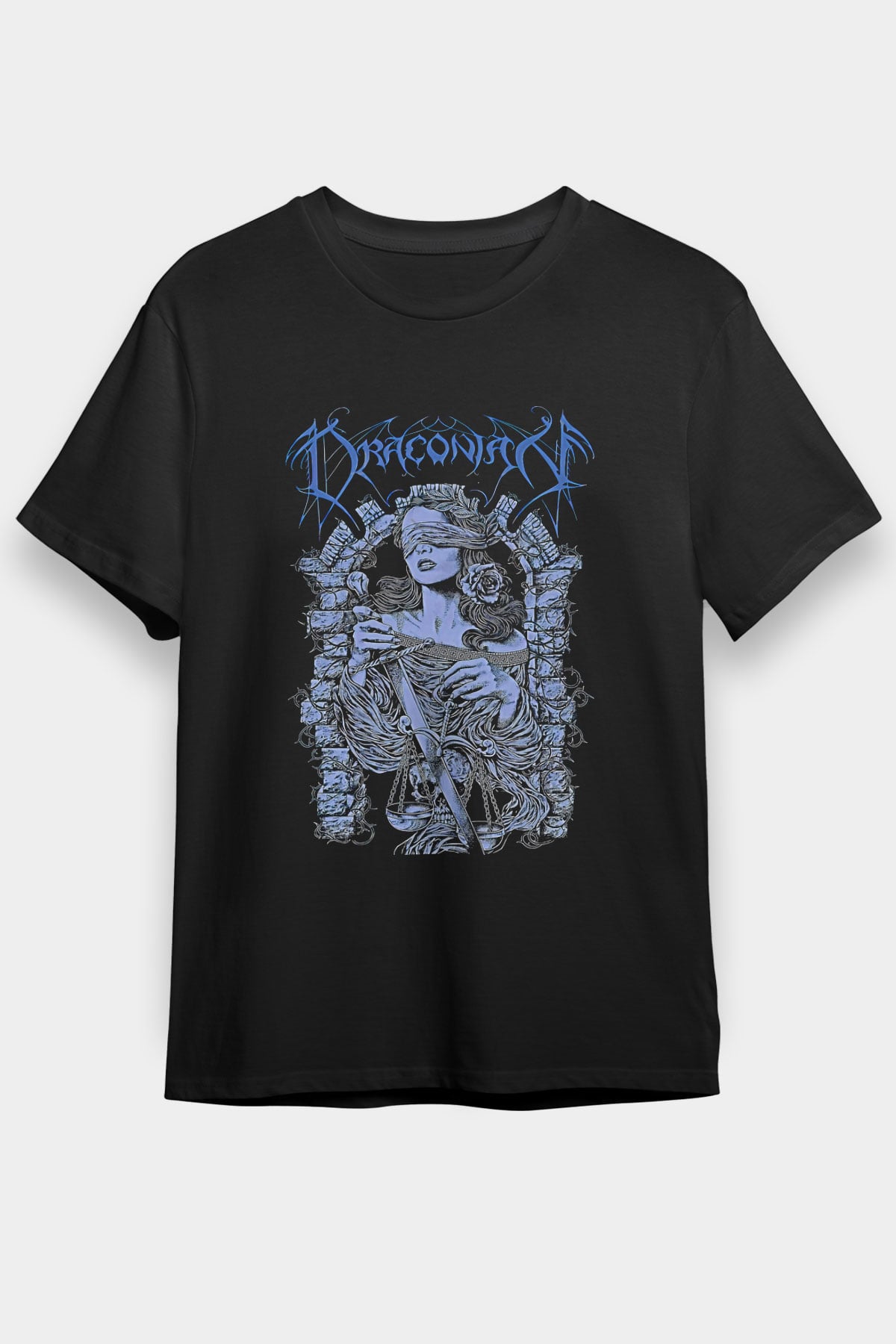 Draconian Baskılı Unisex Siyah Tişört - Tshirt