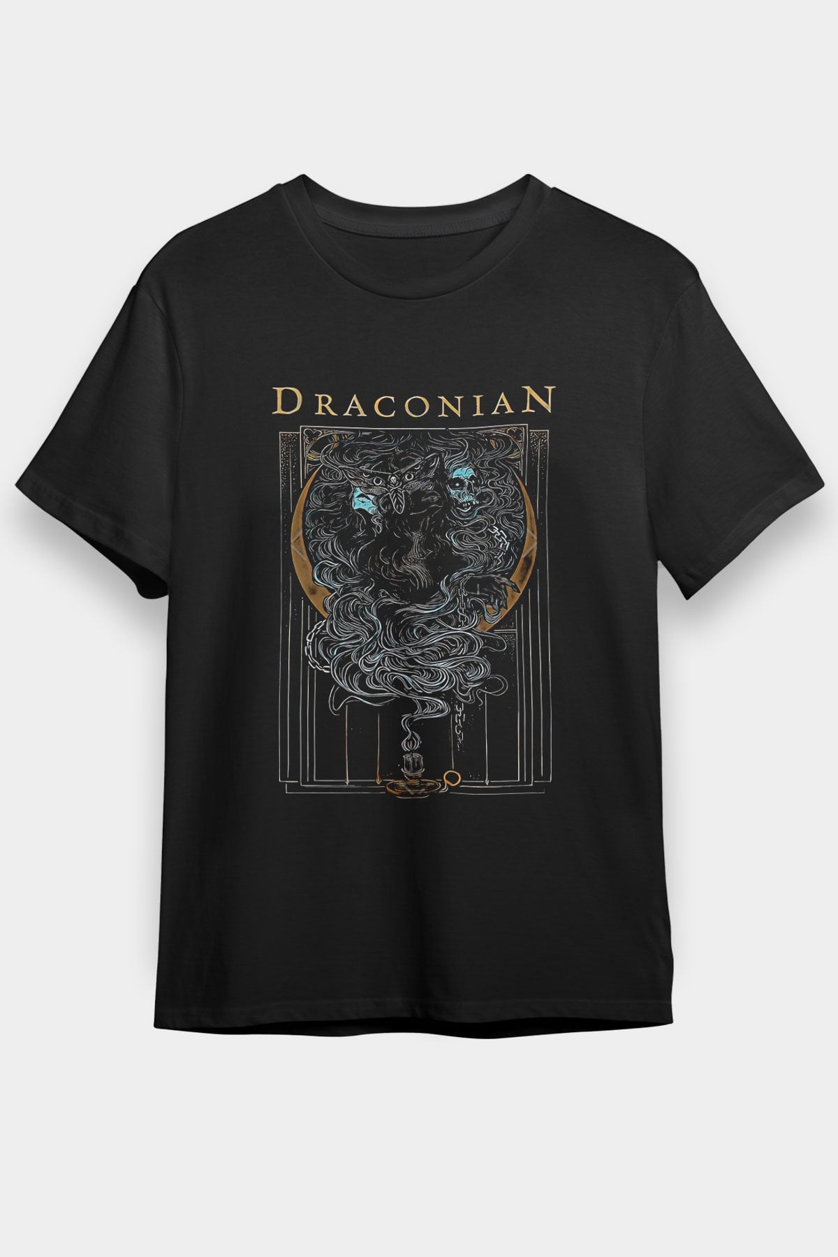 Draconian Baskılı Unisex Siyah Tişört - Tshirt