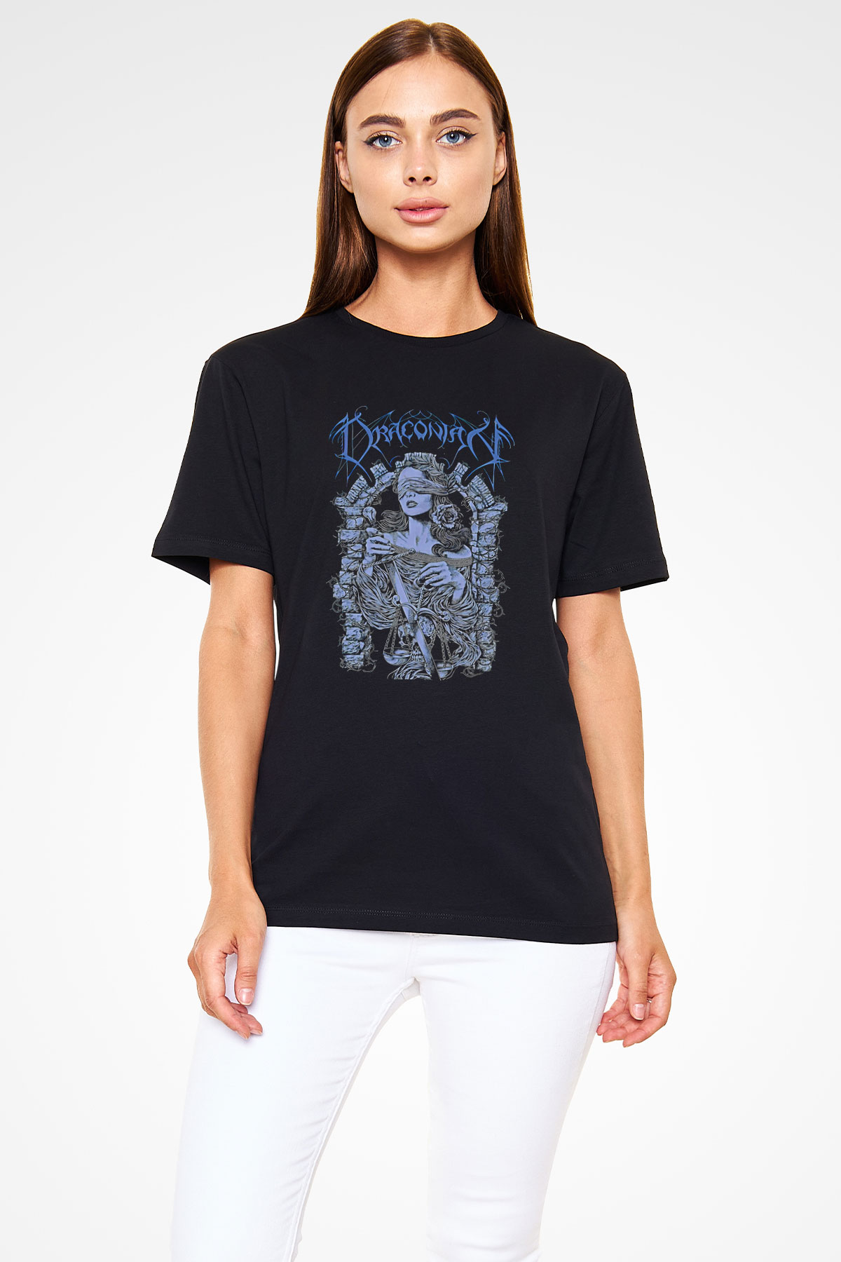 Draconian Baskılı Unisex Siyah Tişört - Tshirt