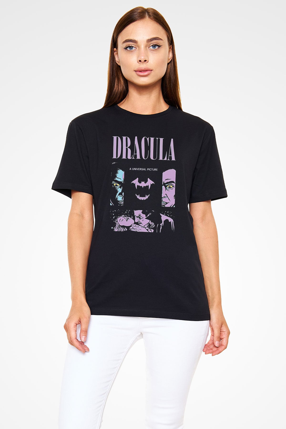 Dracula Baskılı Unisex Siyah Tişört - Tshirt