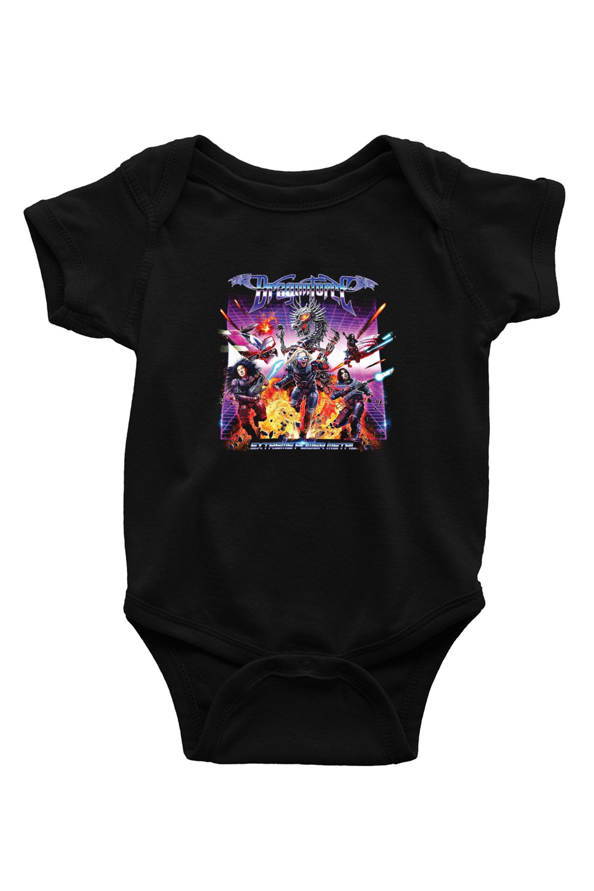Dragon Force Baskılı Unisex Siyah Bebek Body - Zıbın