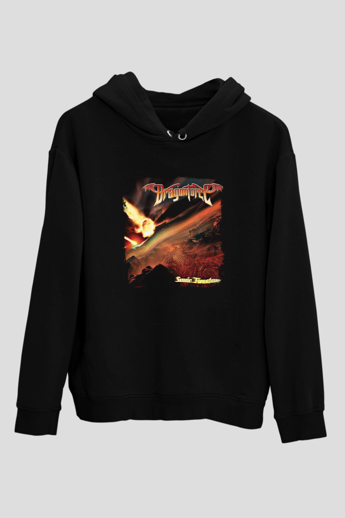 Dragon Force Baskılı Unisex Siyah Hoodie