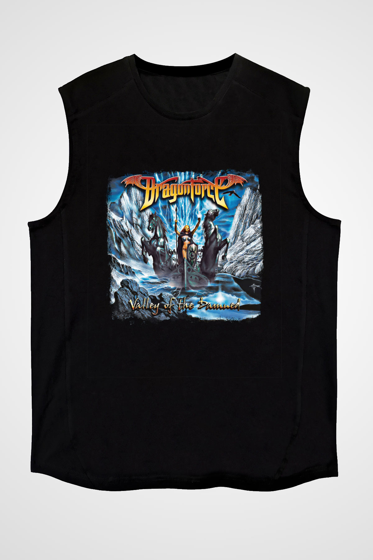 Dragon Force Baskılı Unisex Siyah Kolsuz Tişört
