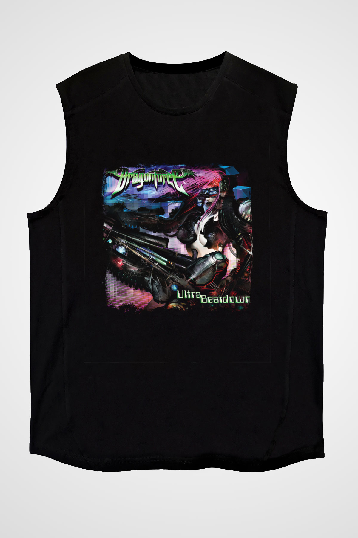 Dragon Force Baskılı Unisex Siyah Kolsuz Tişört