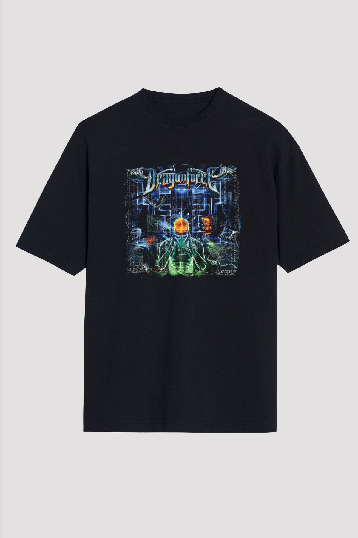 Dragon Force Baskılı Unisex Siyah Oversize Tişört