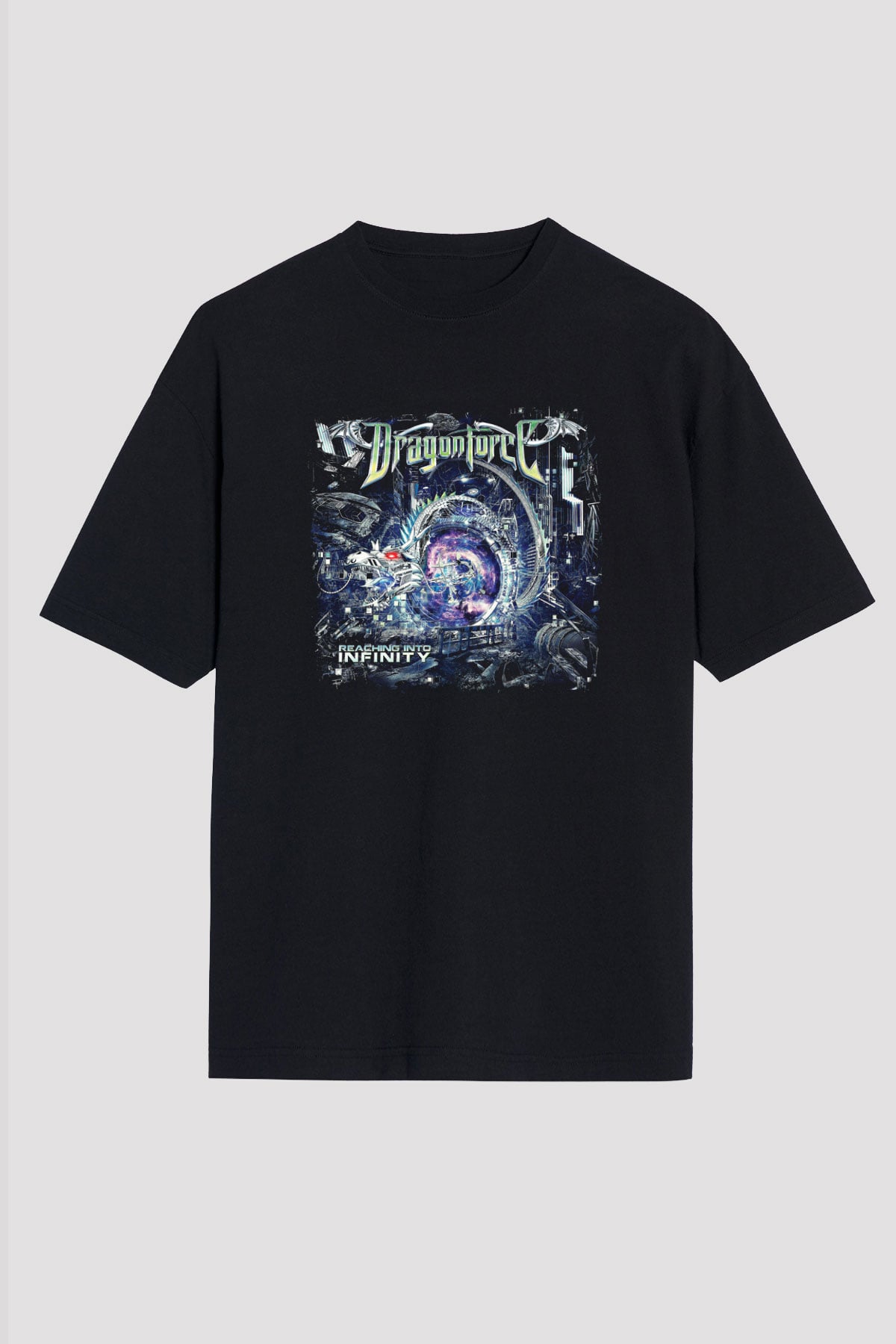 Dragon Force Baskılı Unisex Siyah Oversize Tişört